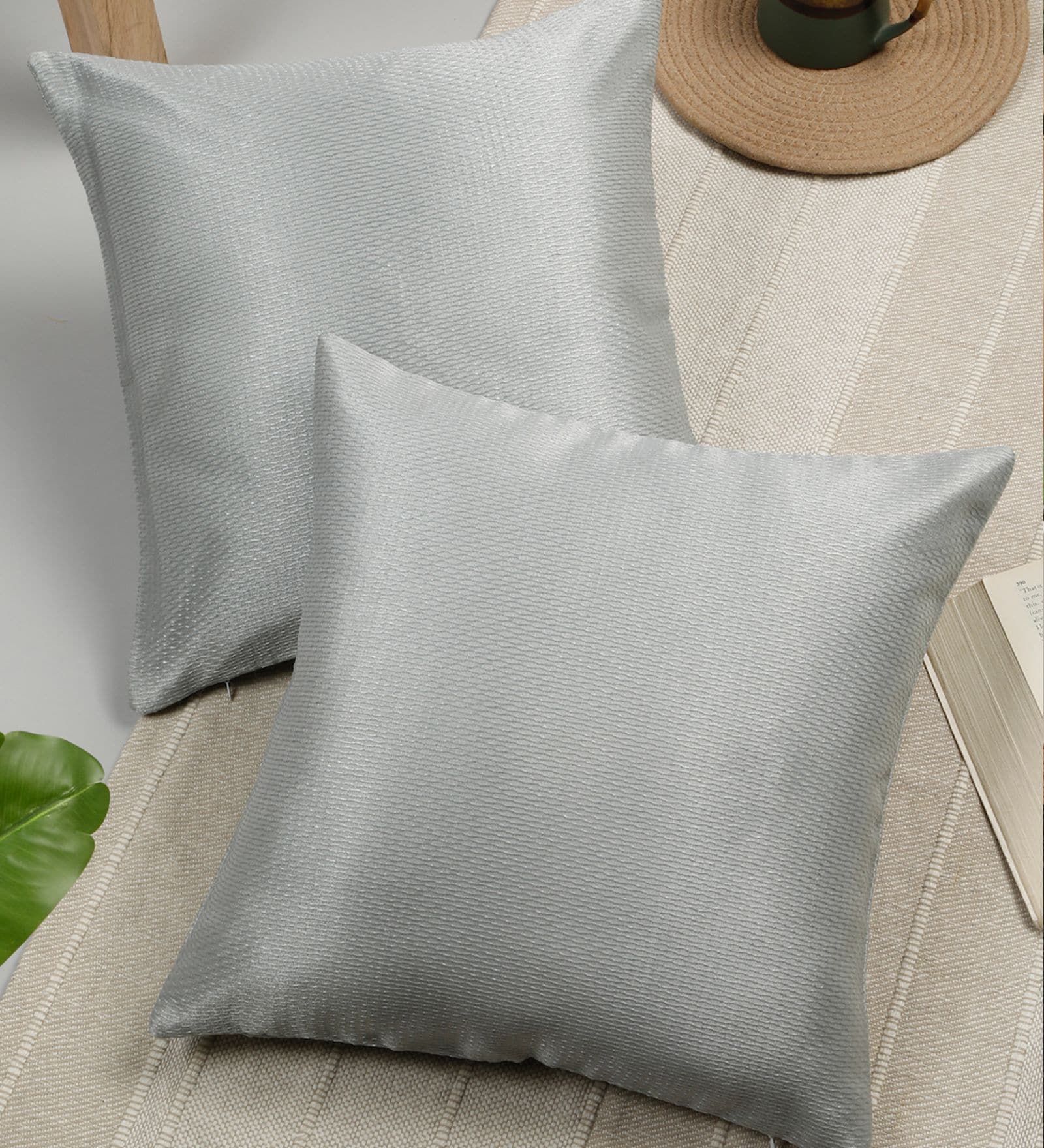 Charcoal Polyester Striped 16x16 inches Cushion Cover Set of 2
