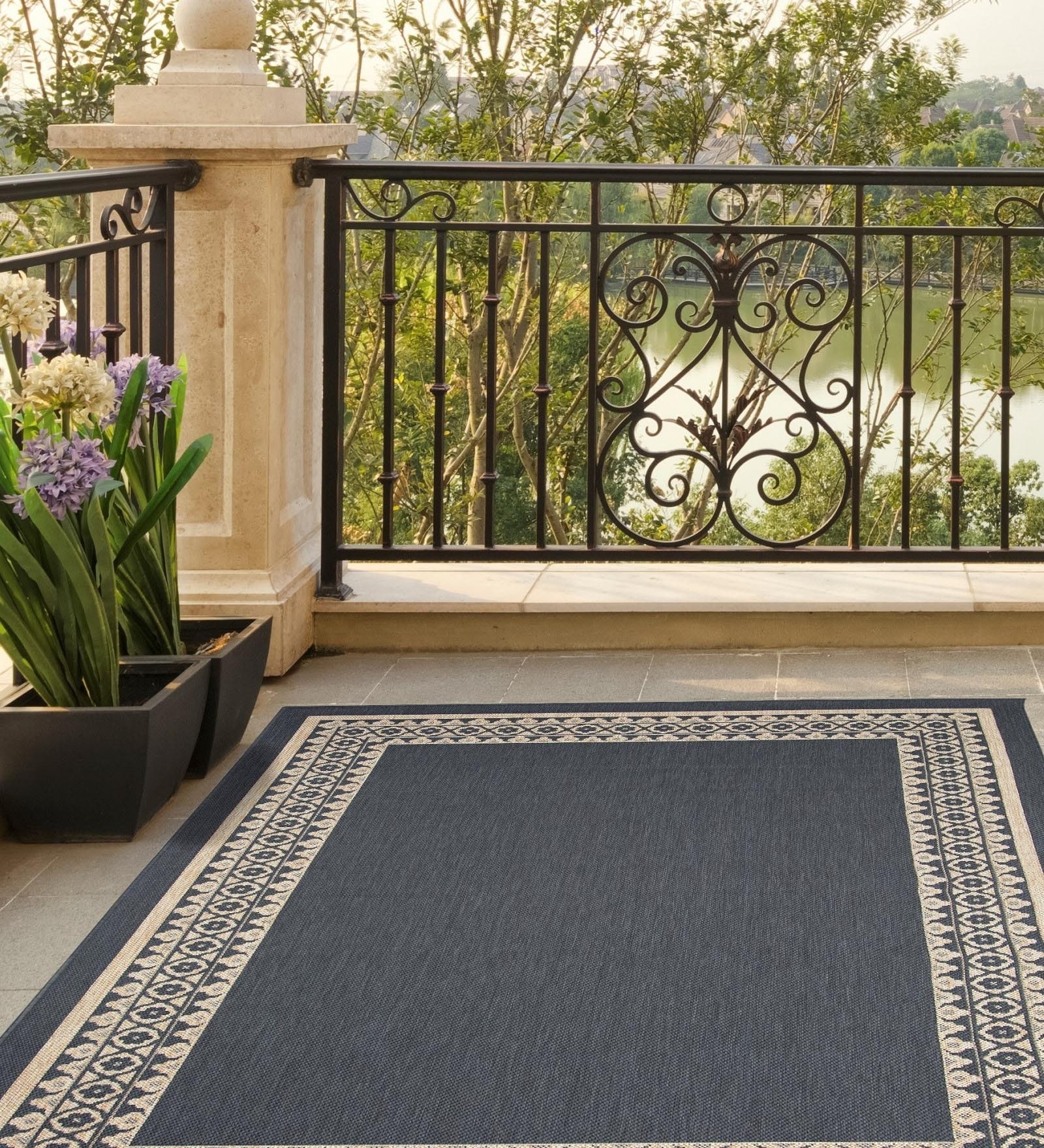 Dark Grey Persian Polypropylene 8 ft x 10 ft Machine Made Carpet