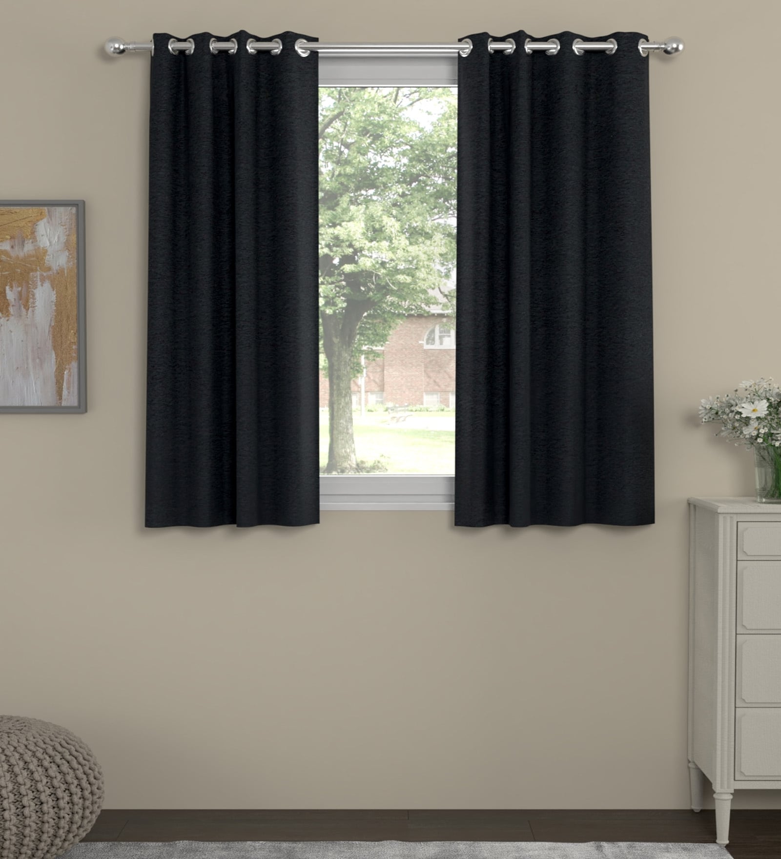 Charcoal Velvet Solid 5ft Regular Eyelet Window Curtains (2 Pc)
