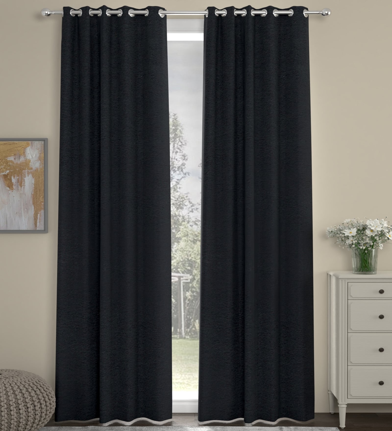 Charcoal Velvet Solid 9ft Regular Eyelet Long Door Curtains (2 Pc)