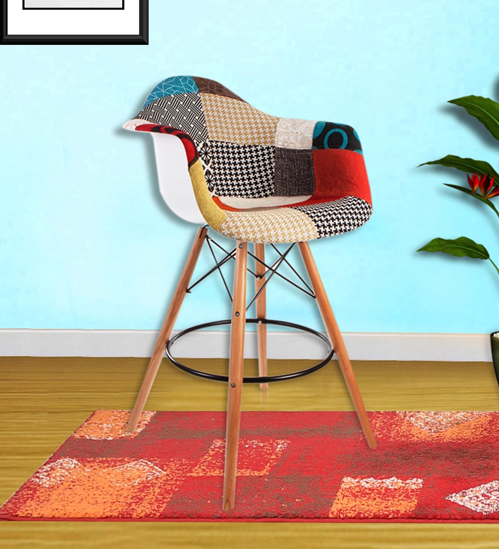 Charles Eames Style Patchwork Bar Stool in Multicolour