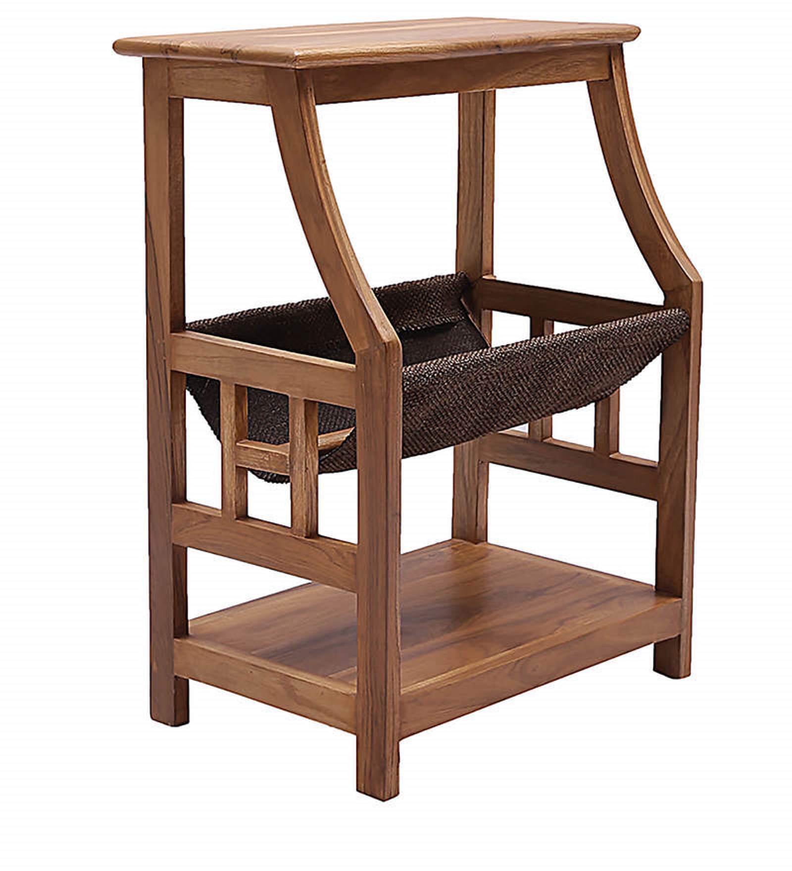 Buy Charlotte Teak Wood End Table with Storage in Natural Teak Finish