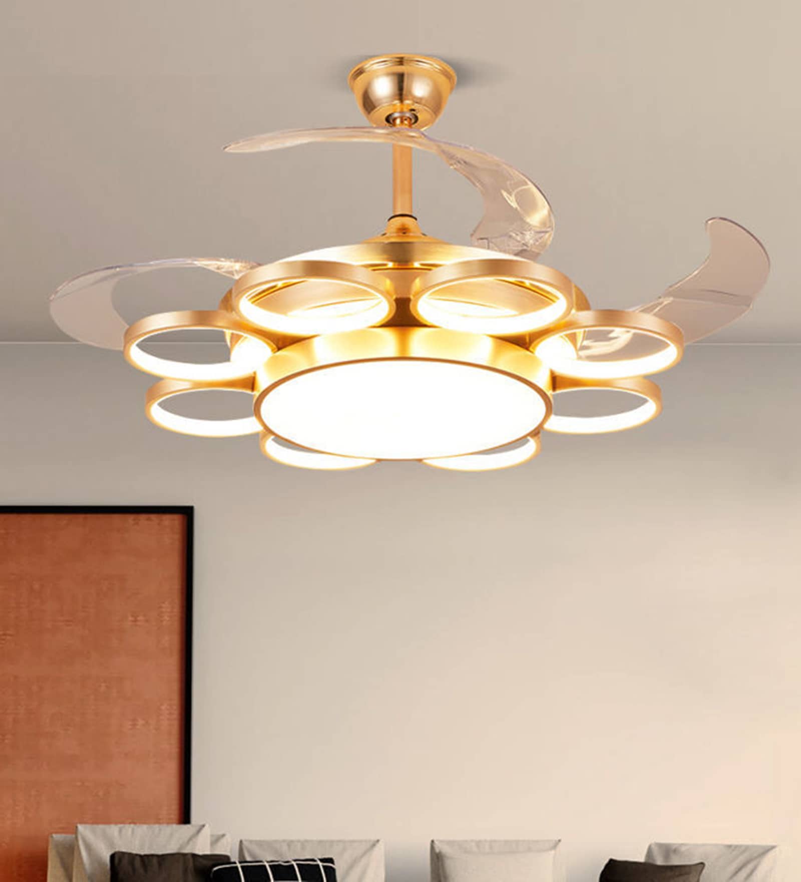 Charm Gold Aluminium LED Smart Fan Chandelier