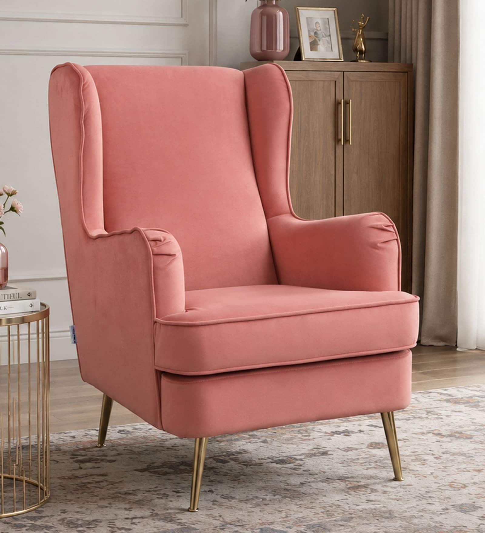 Charm Velvet Fabric Lounge Chair In Pink Colour
