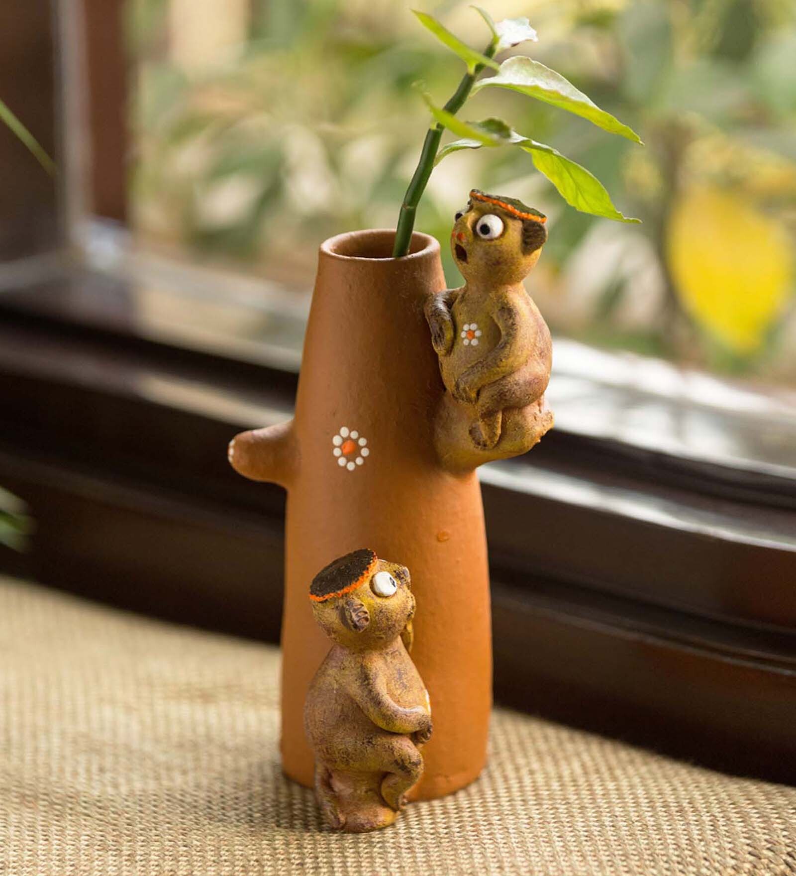 Chattering Monkeys Handmade Garden Decorative Table Cum Wall Showpiece In Terracotta