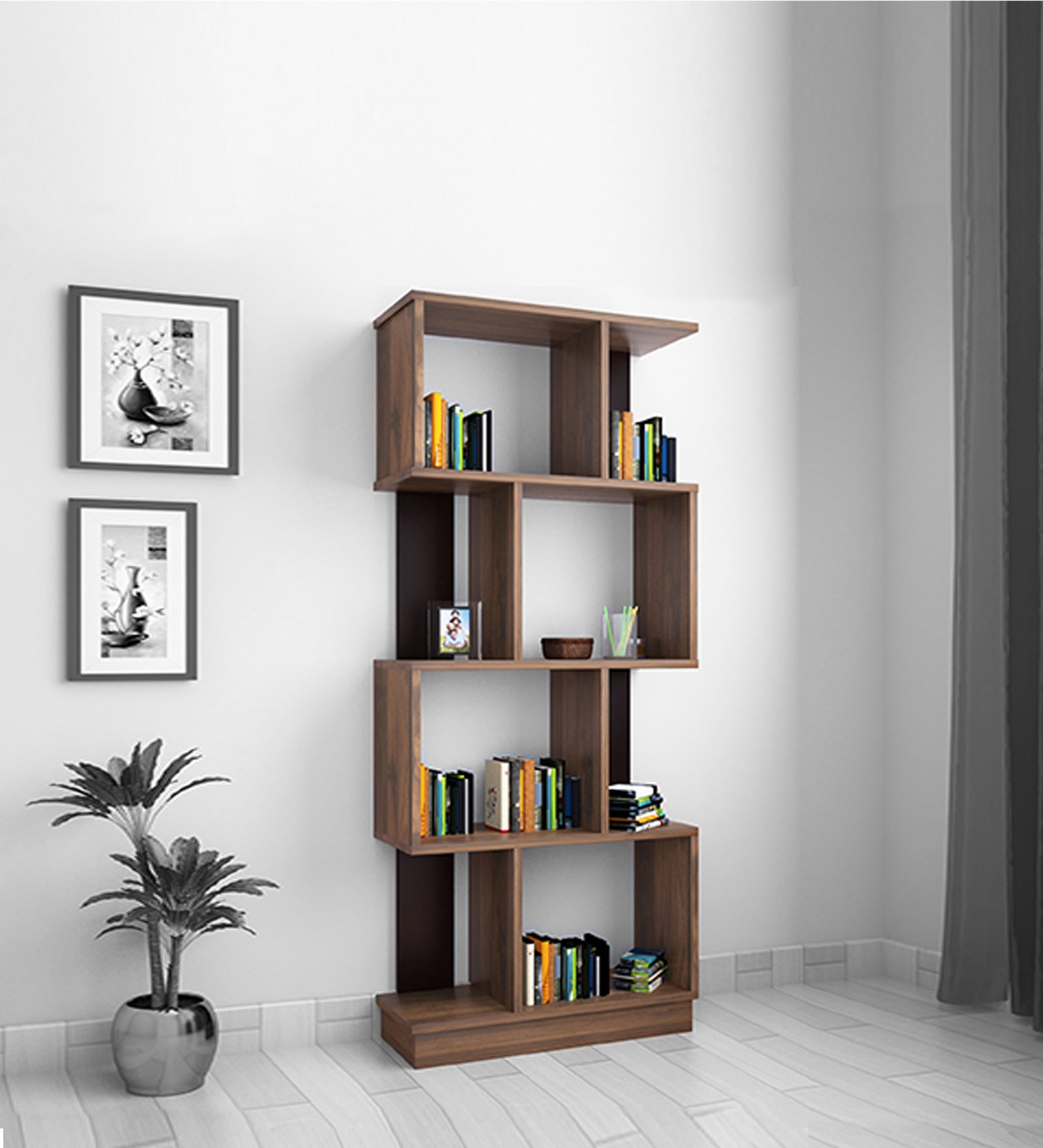 Checkers 4 Tier Bookshelf in Walnut Colour