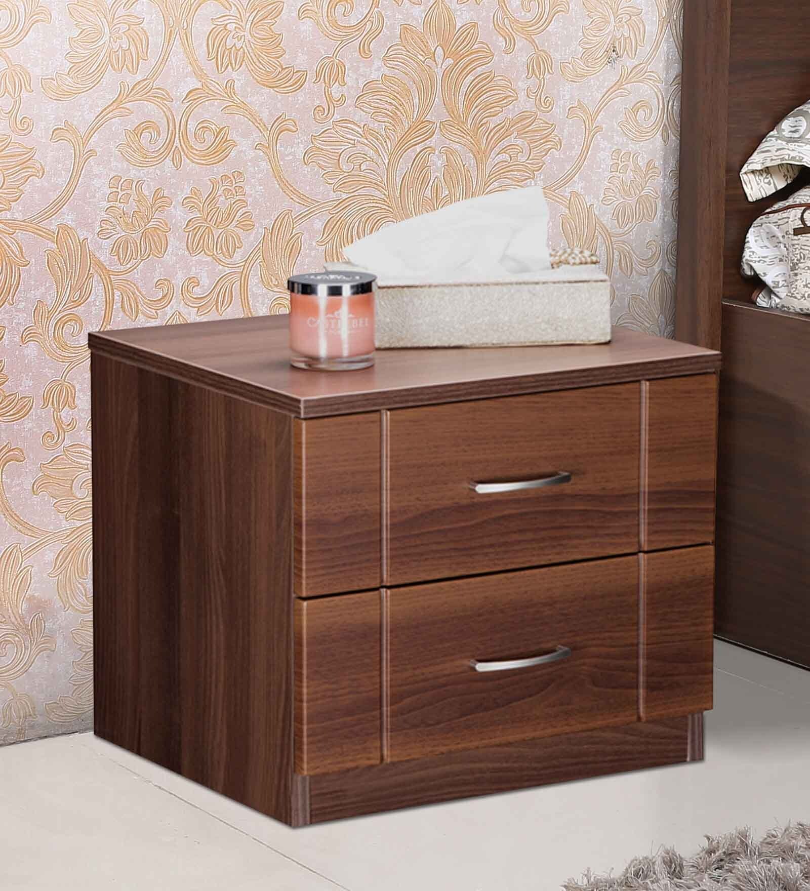 Buy Checkers Bed Side Table in Walnut & Acacia Dark Matt Finish by