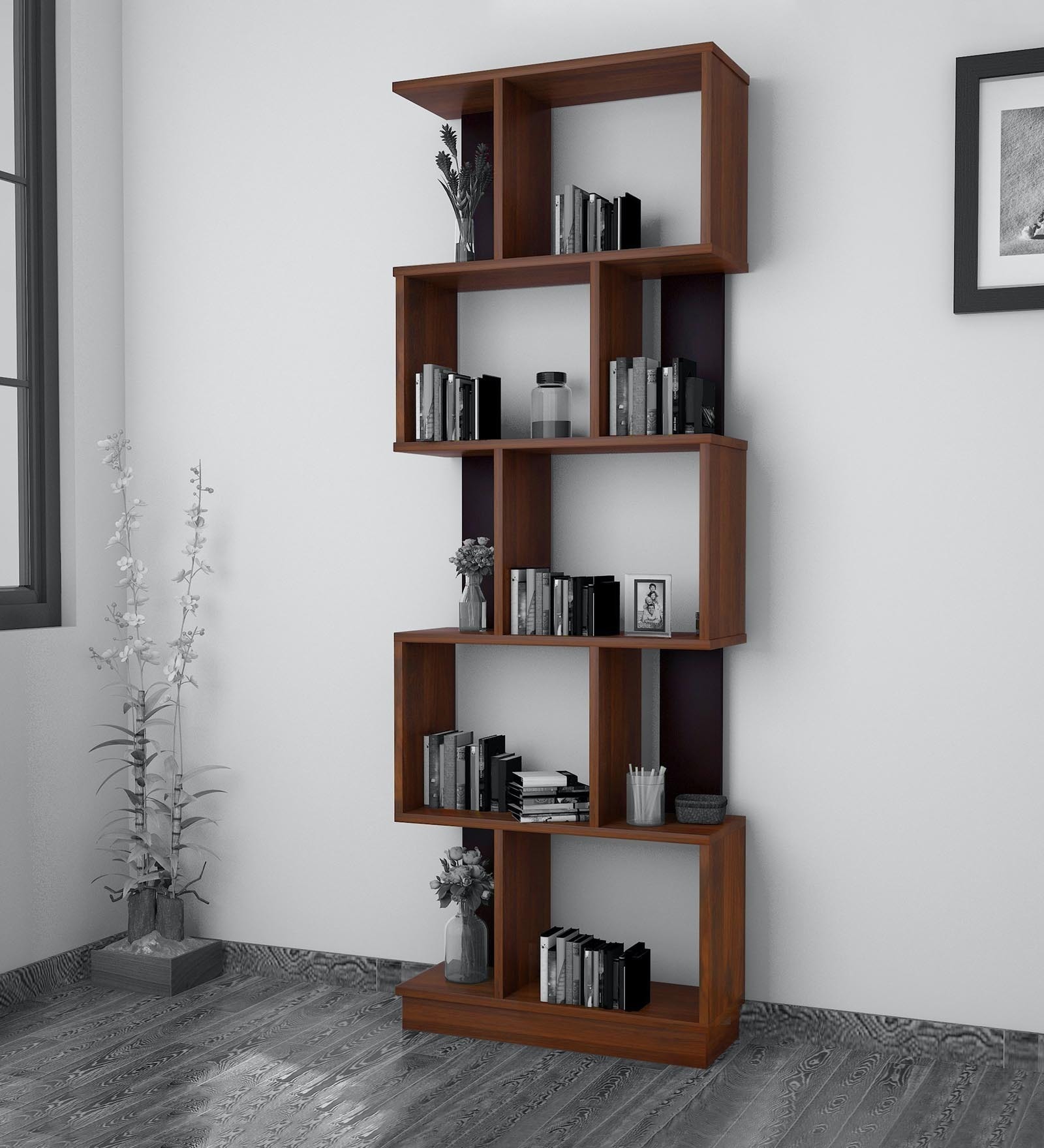 Checkers Large Book Shelf In Classic Walnut Finish