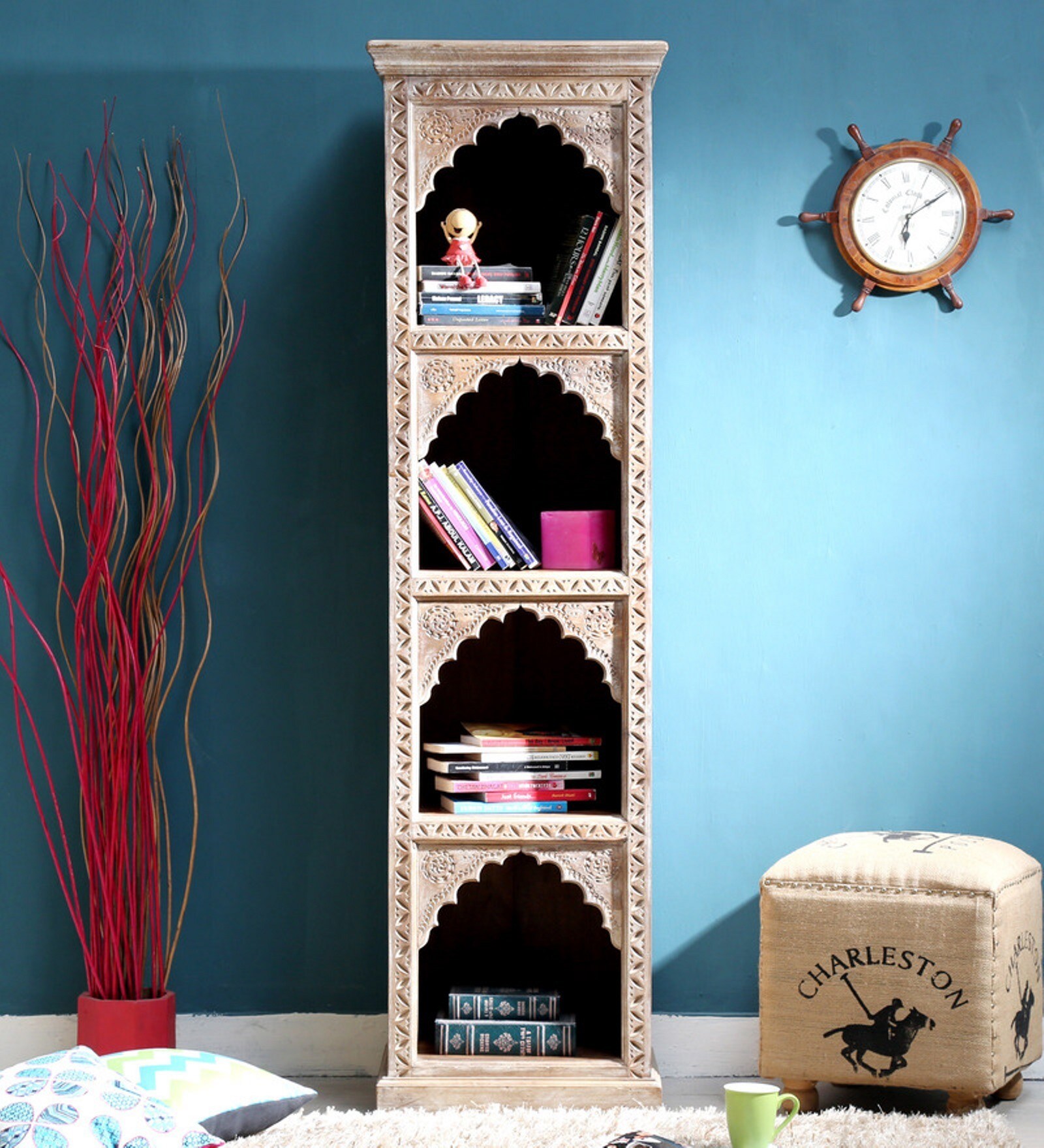 Buy Cher Book Shelf in Distress Finish on Rent Online Book Cases