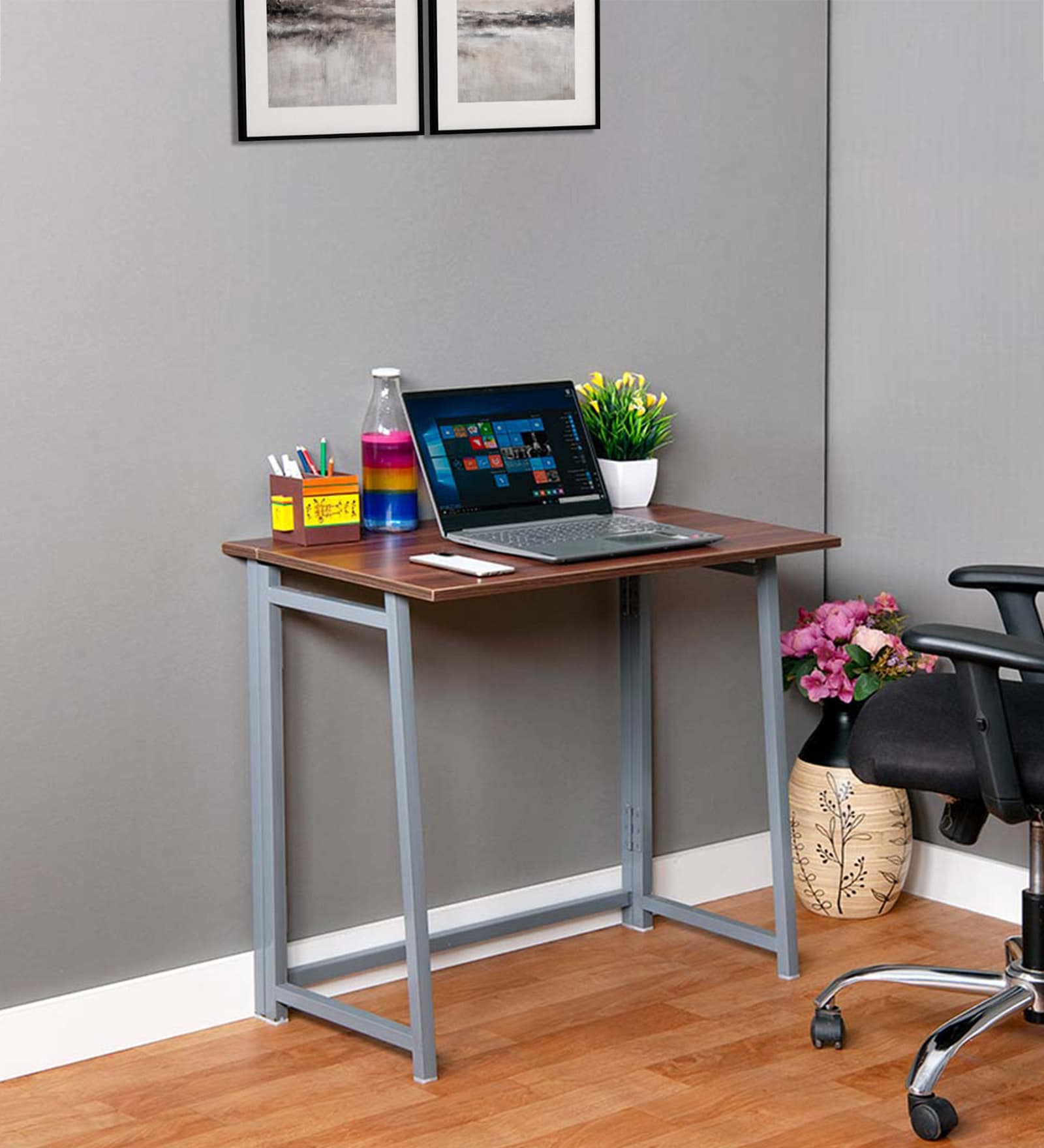 Buy Cherry Metal Foldable Study Table in Brown Finish at 100 OFF by