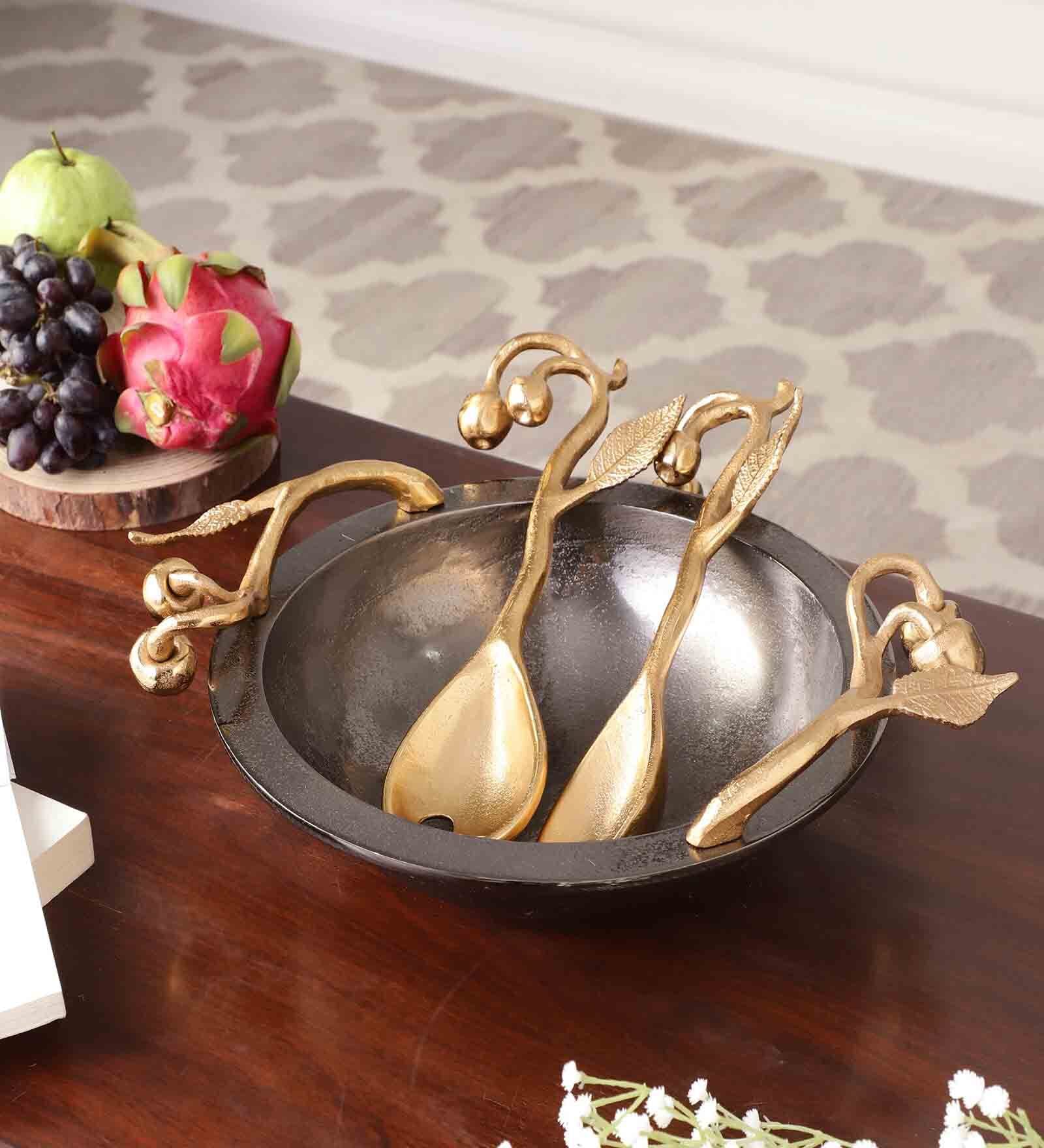 Cherry Vine Gold Dcorative Aluminium Bowl Set