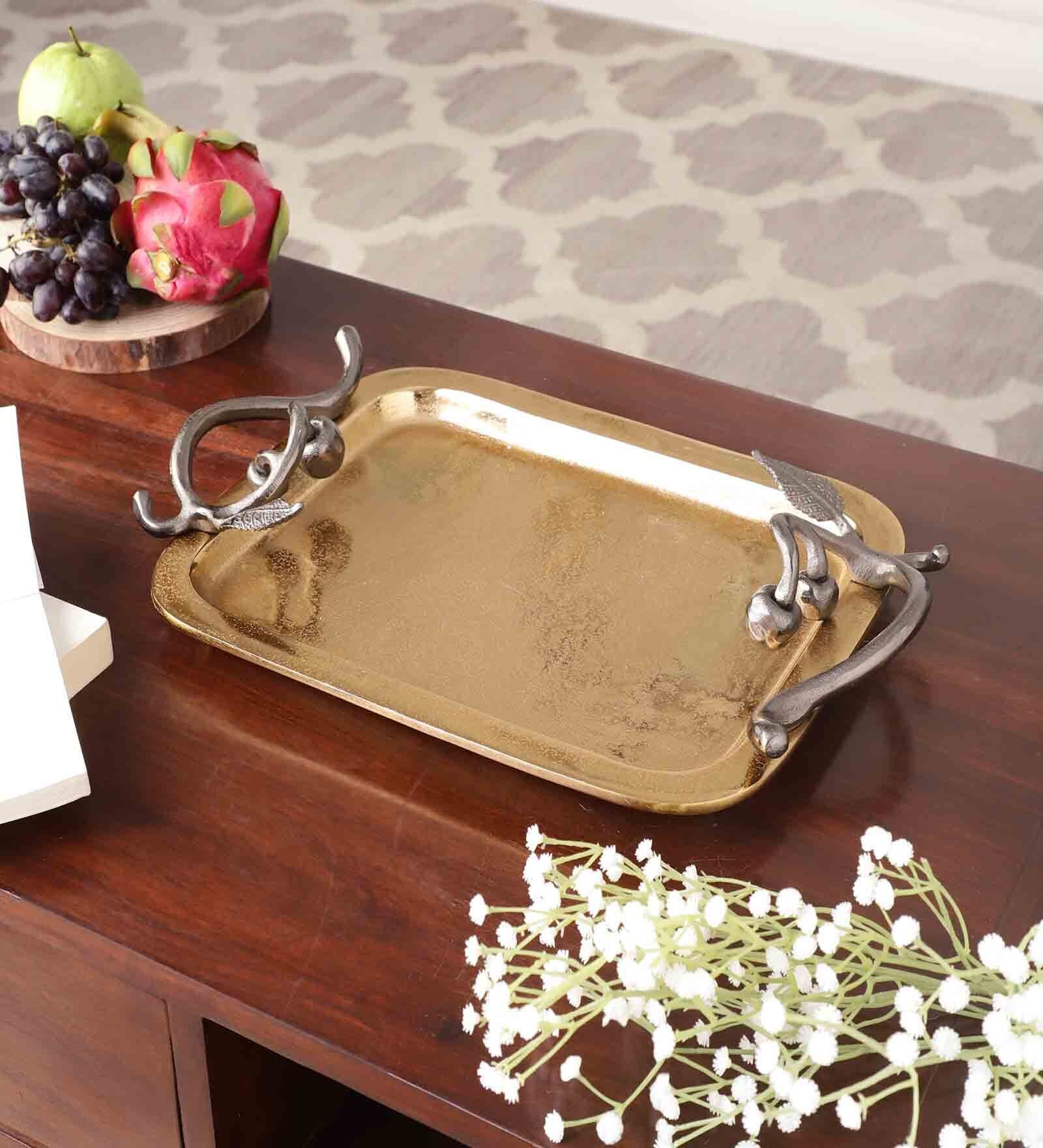 Cherry Vine Gold Dcorative Aluminium Appetizer Platter,