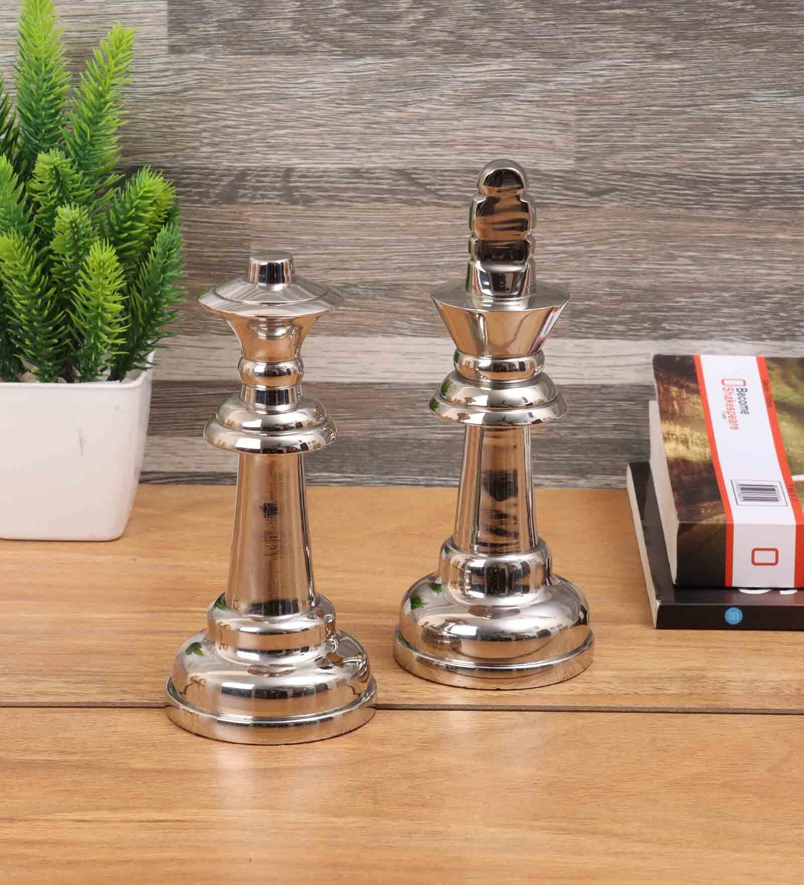Chess King & Queen Nickel (Small ) (Set Of 2) Abstract Decor Piece
