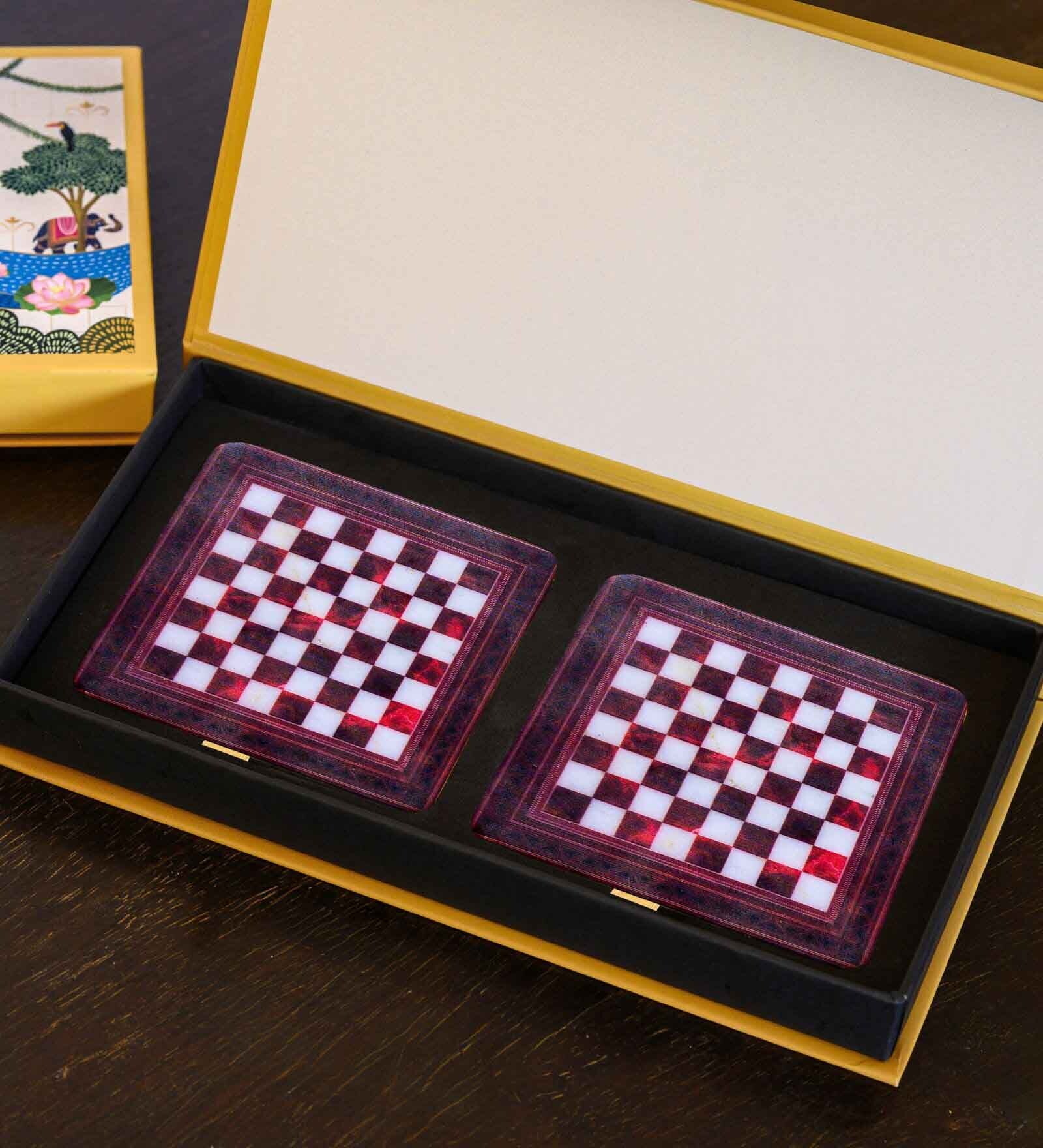 Chess To Life Red (4 x 4 Inches) Marble (Set of 2) Coasters