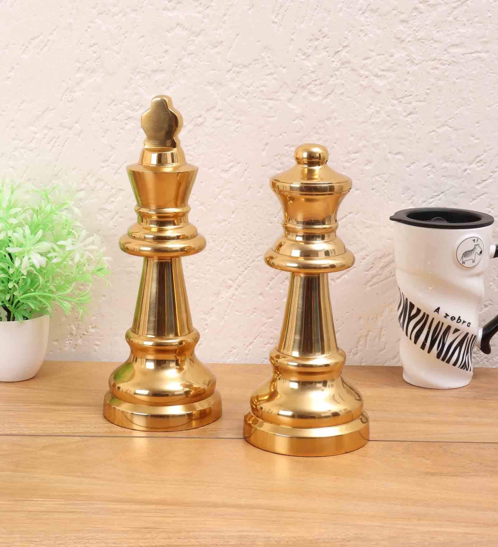 Chesss King & Queen Golden (Large) (Set Of 2) Abstract Decor Piece