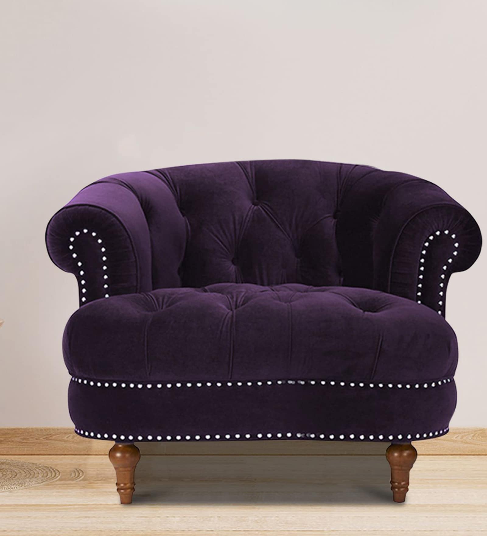 Chesterfield Fabric 1 Seater Sofa in Dark Purple Colour