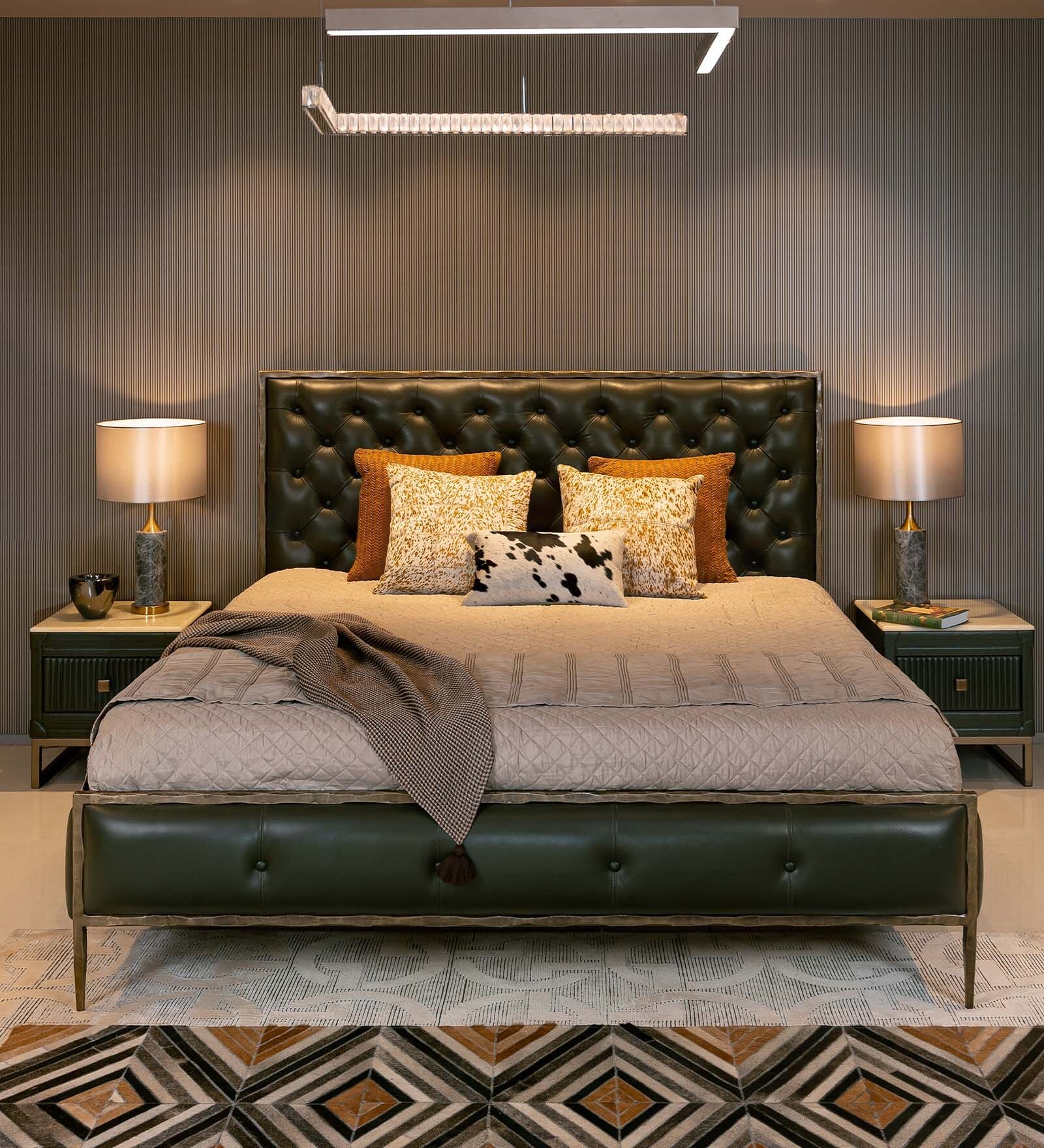 Chesterfield Leather King Size Bed In Green Finish