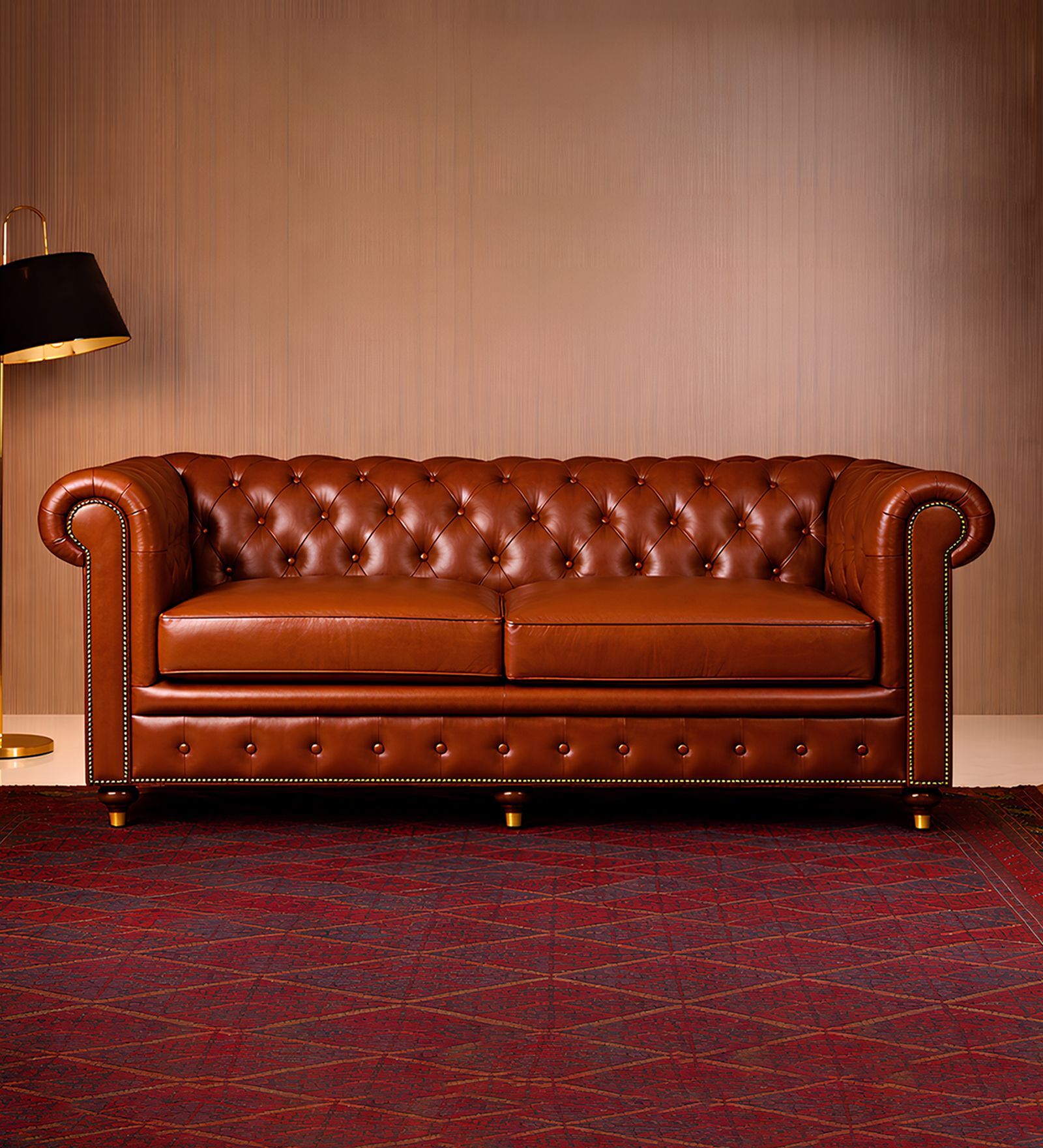 Chesterfield Leather Three Seater Sofa in Cognac Colour Chesterfield Leather Three Seater Sofa in Cognac Colour