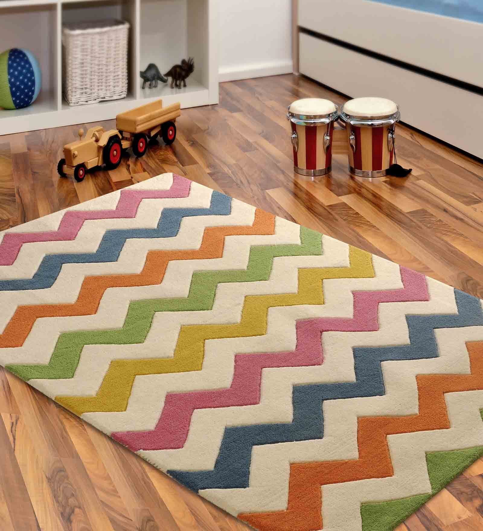 Multicolor Abstract Wool 3 ft x 5 ft Kids Carpet Multicolor Abstract Wool 3 ft x 5 ft Kids Carpet