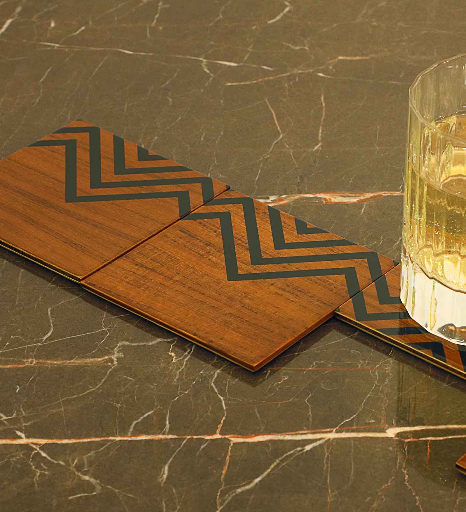 Chevron Brown & Black Wood & Veneer (Set of 6 ) Coasters