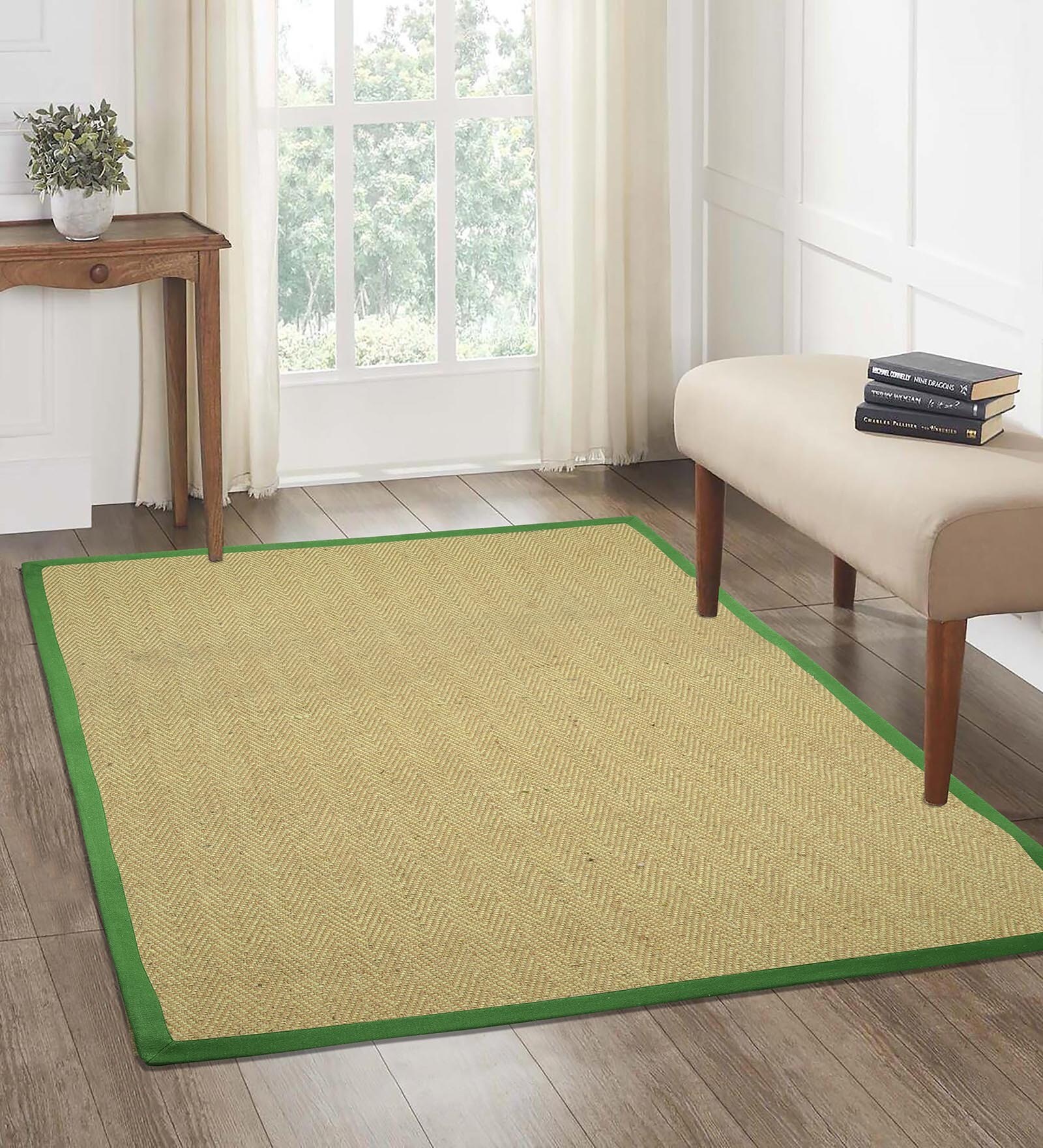 Green Chevron Jute & Cotton Woven 4X6 Ft Carpet