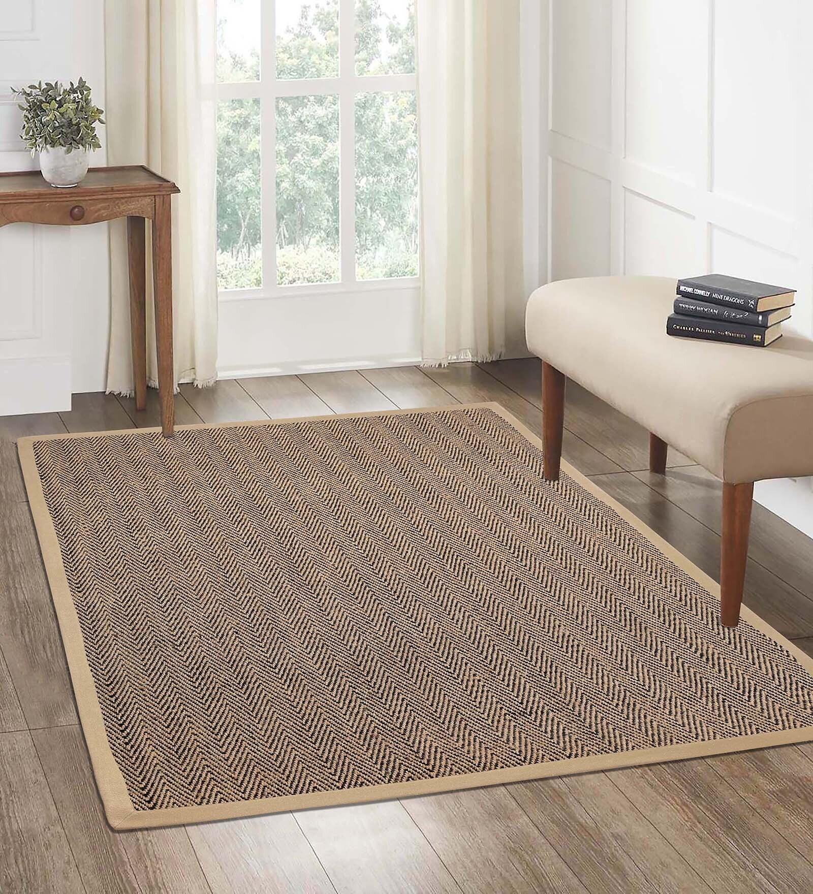 Black Chevron Jute & Cotton Woven 3X5 Ft Carpet