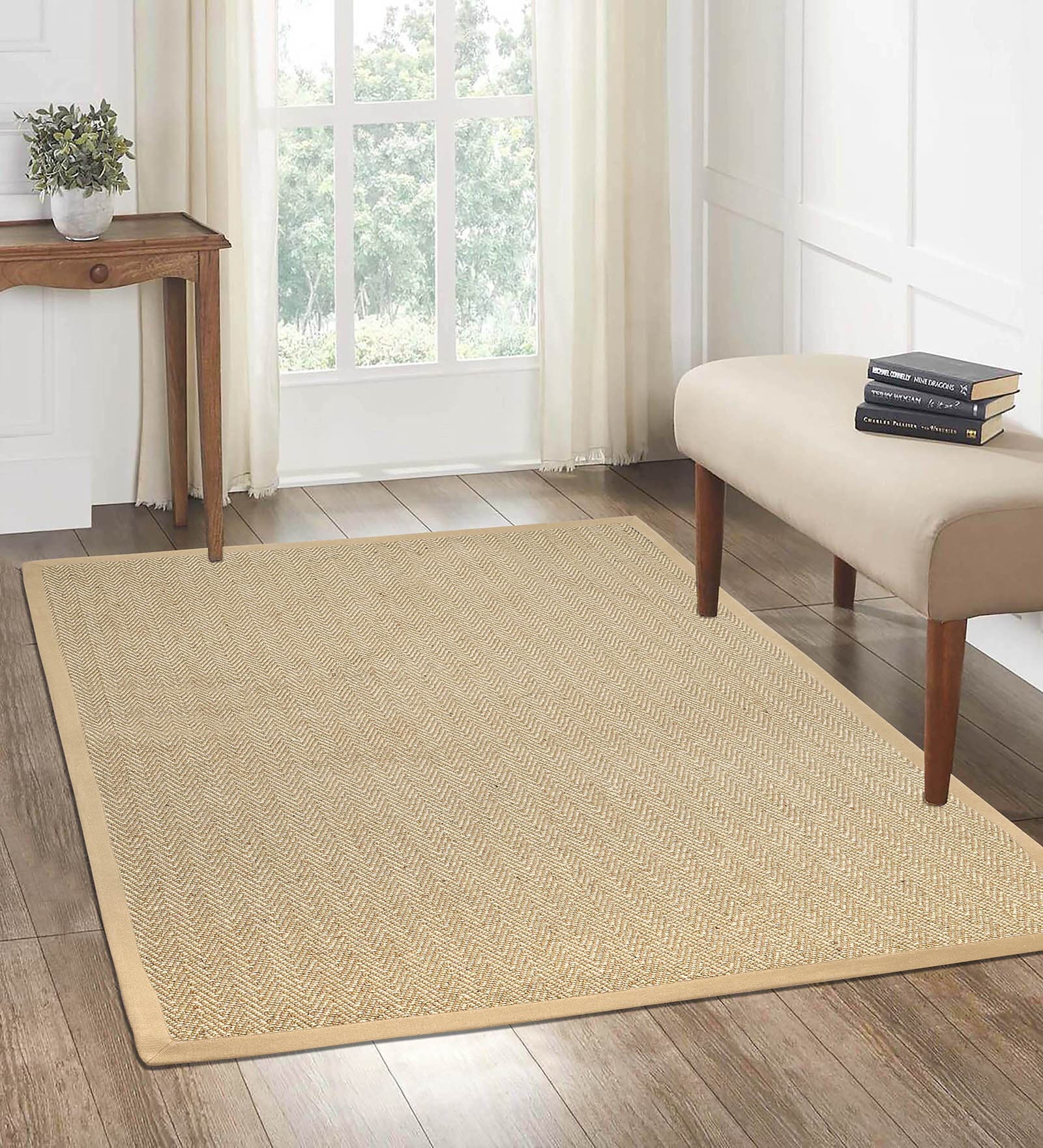 Beige Chevron Jute & Cotton Woven 3X5 Ft Carpet