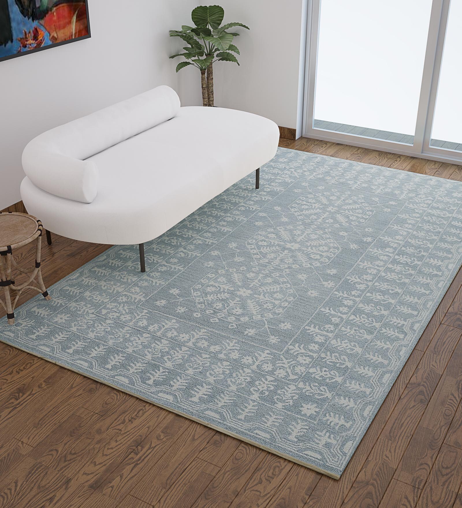 Blue Persian Wool 5 ft x 7 ft Hand Tufted Carpet