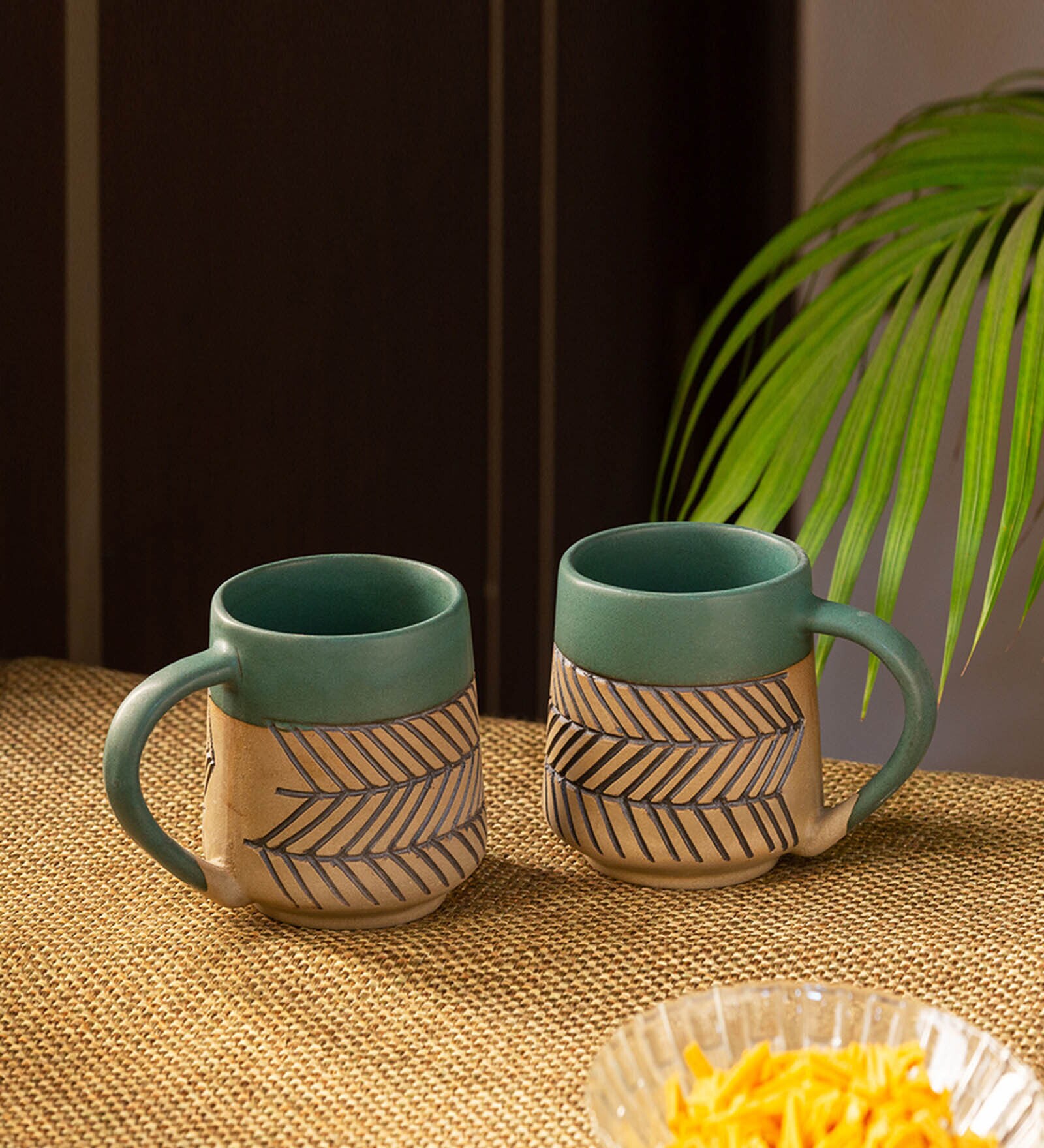 Chevron Waves Textured 280ml Multicolour Ceramic (Set of 6) Coffee Mugs