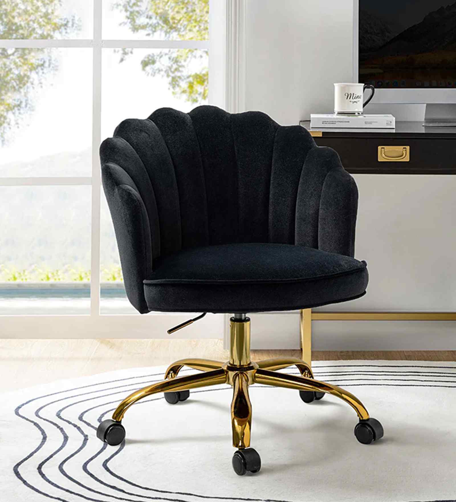 Cheylee Velvet Fabric Guest Chair In Black Colour