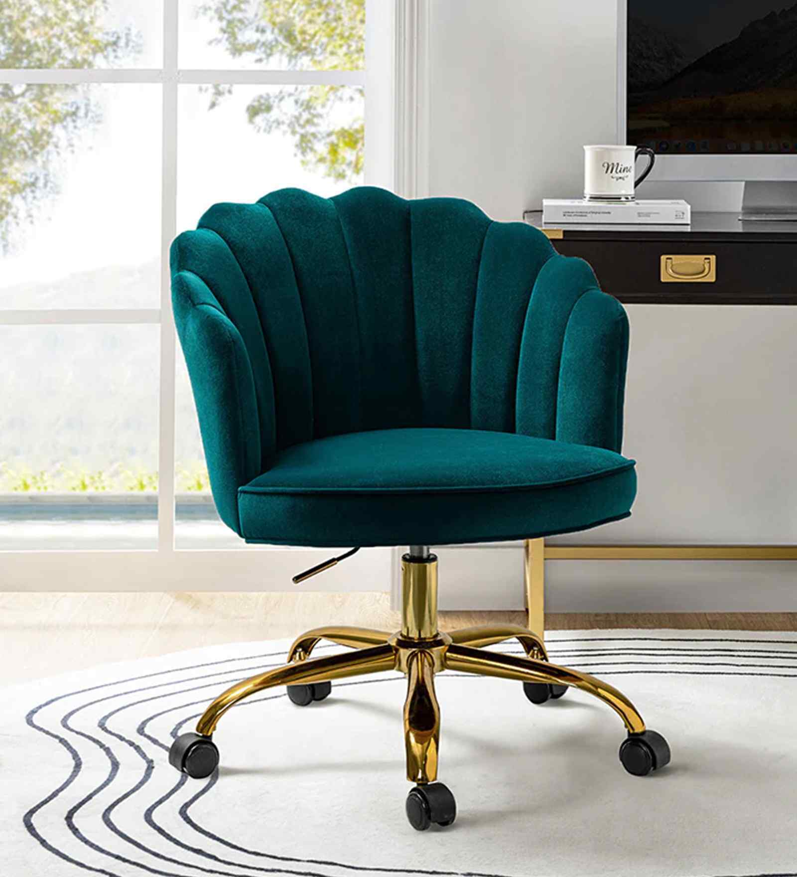 Cheylee Velvet Fabric Guest Chair In Teal Colour