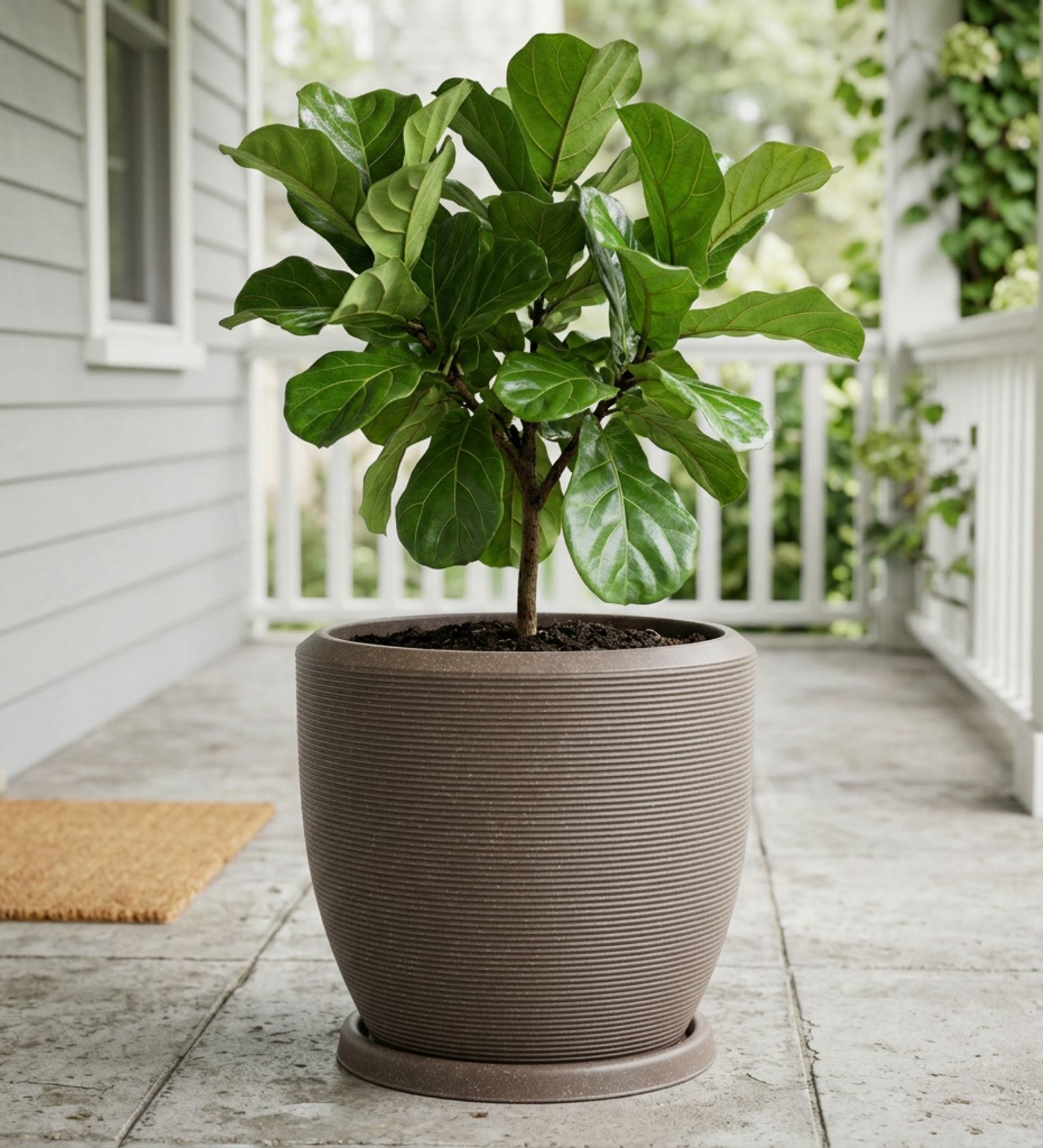 CHIA Choco Brown 12 Inch German Polymer Round Plant Container With Saucer