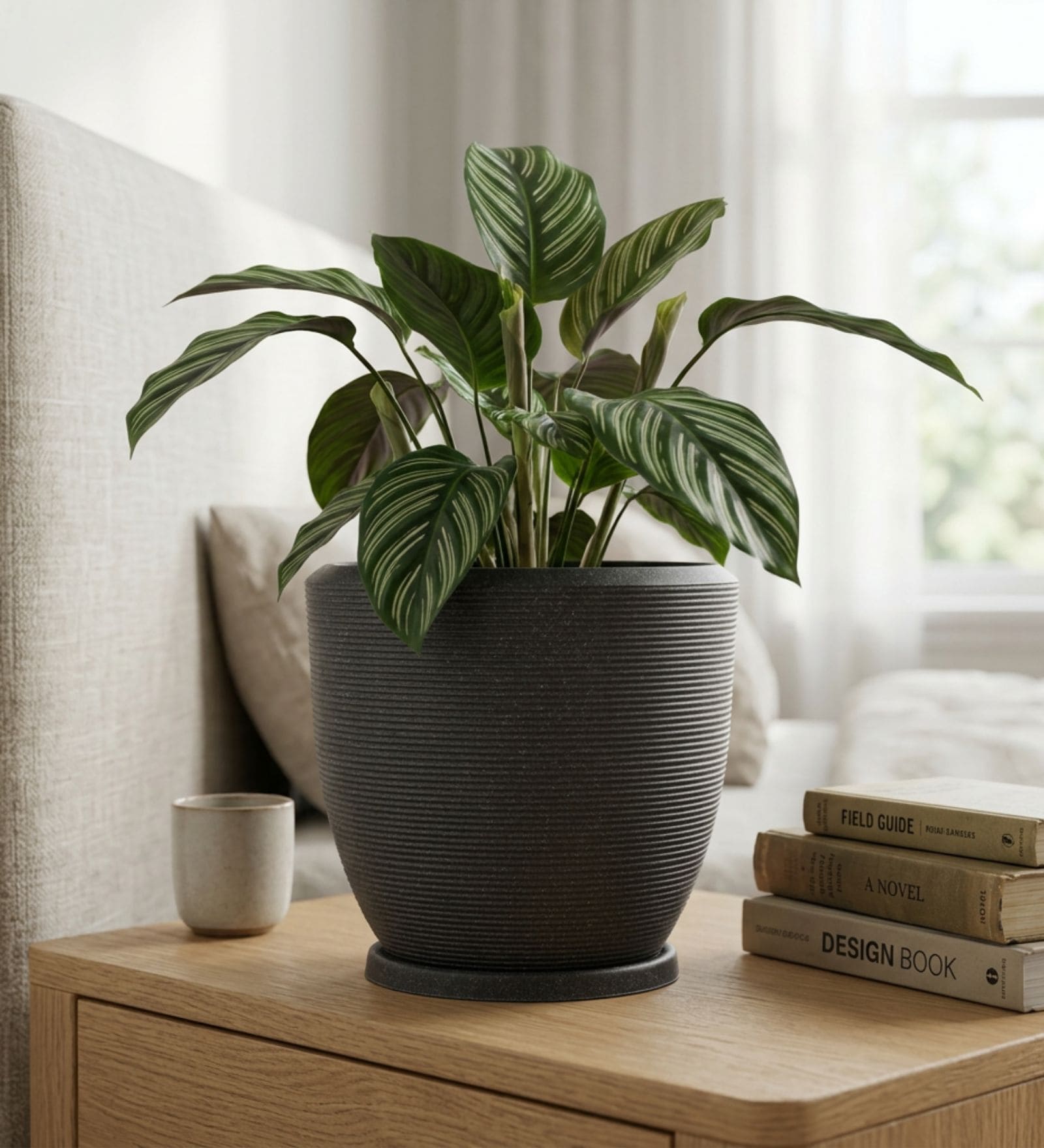 CHIA Grey 12 Inch German Polymer Round Plant Container With Saucer