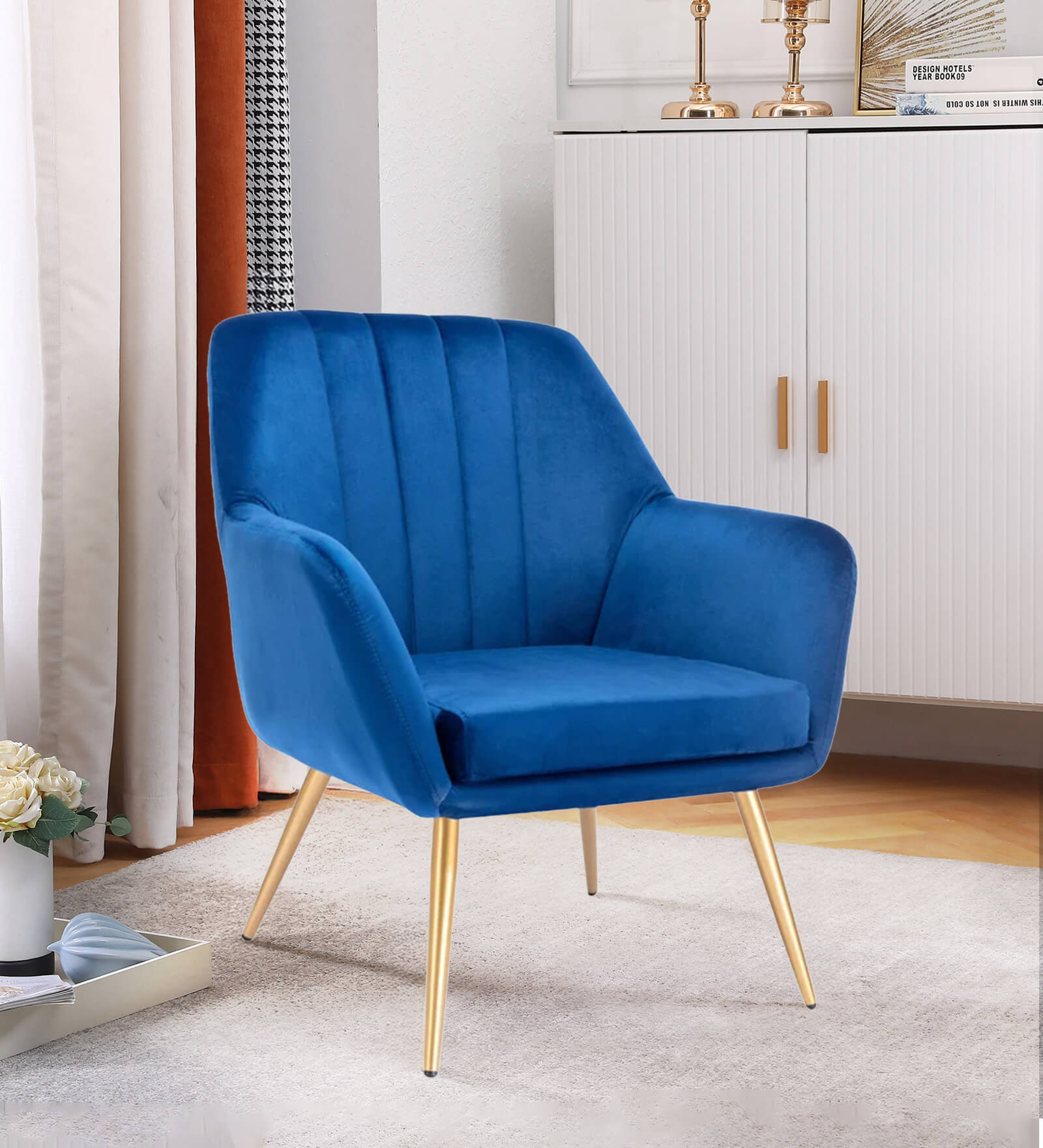Chic Velvet Guest Chairs In Blue  Colour