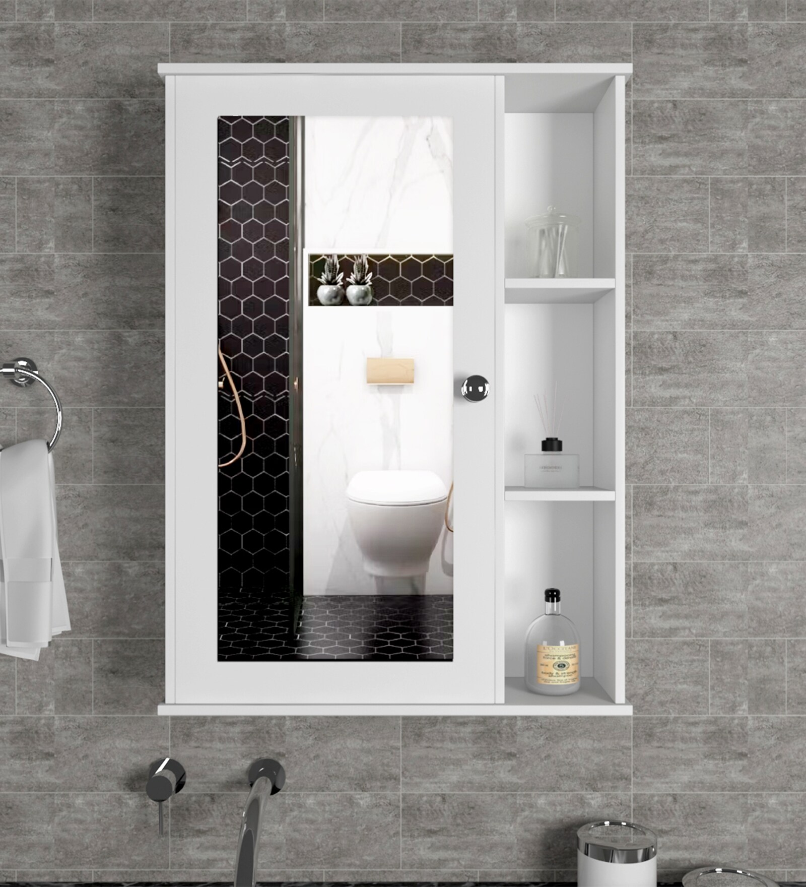 Buy Chic White Engineered Wood Bathroom With Mirror by