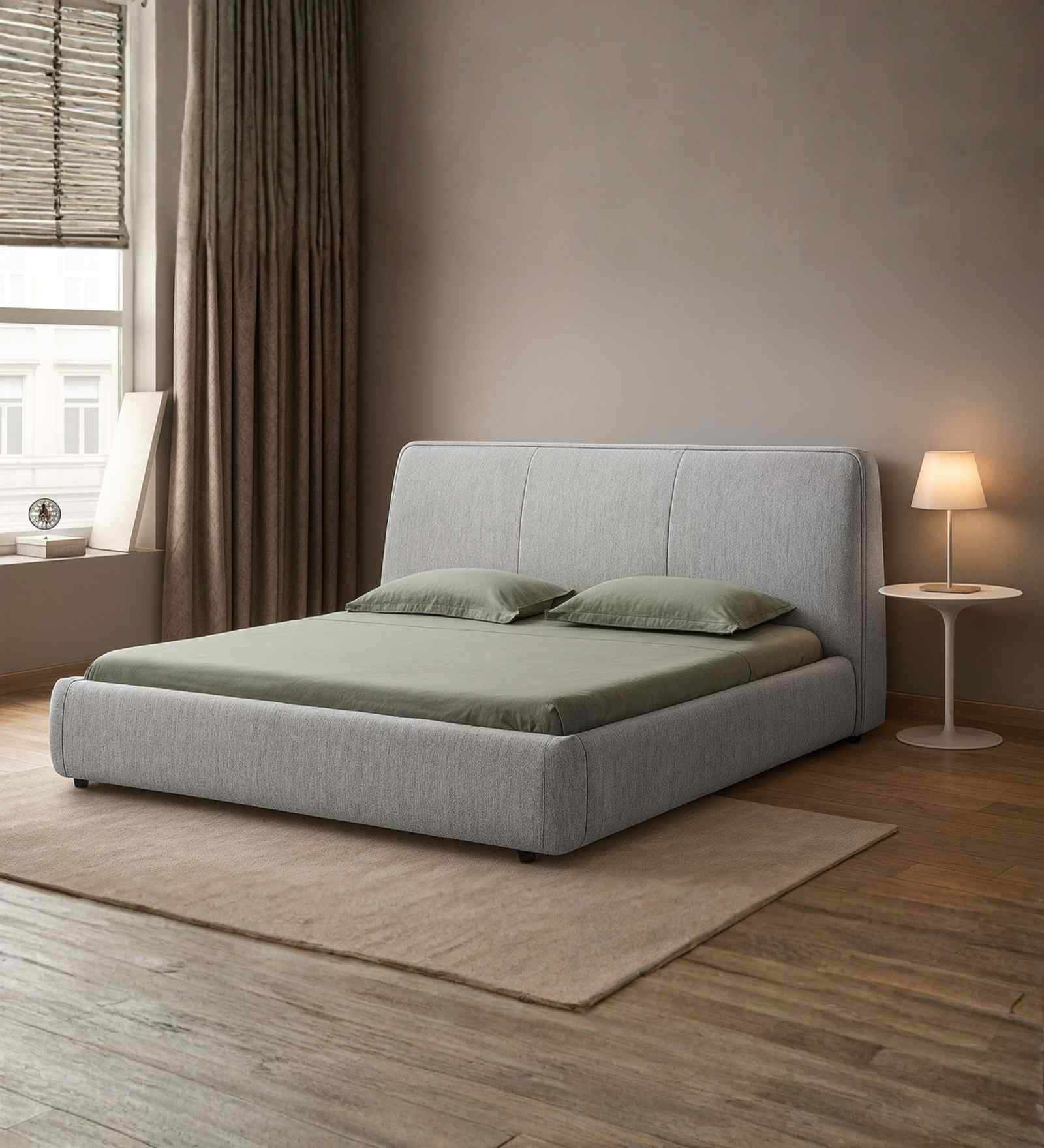 Chicago American Fabric Upholstered King Sized Bed In Off-White Finish