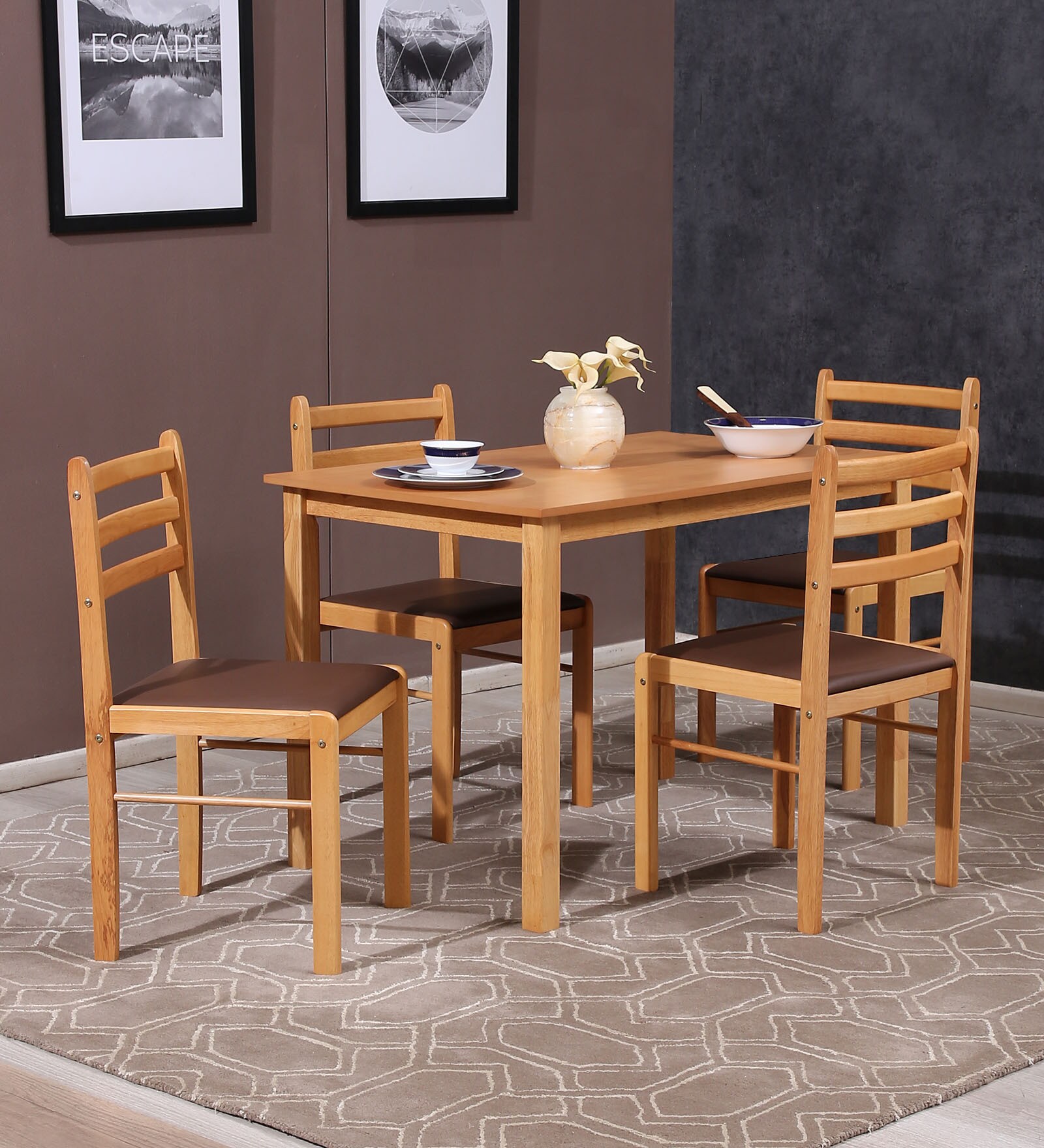 Buy Chiharu Solid Wood 4 Seater Dining Set in Cappuccino Finish By ...
