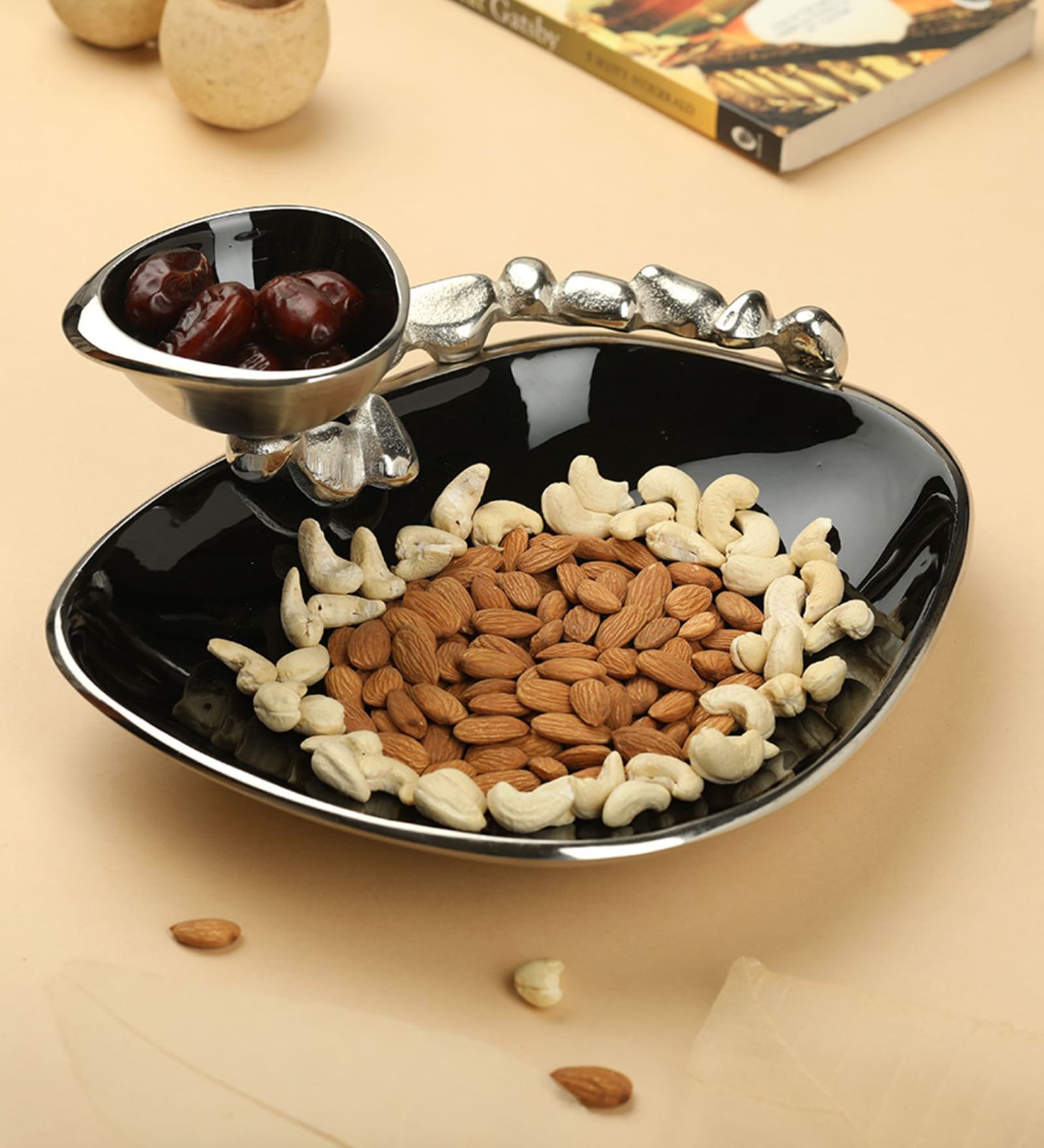 Chip & Dip Jet Black & Silver 11 Inch Aluminium Appetizer Platter