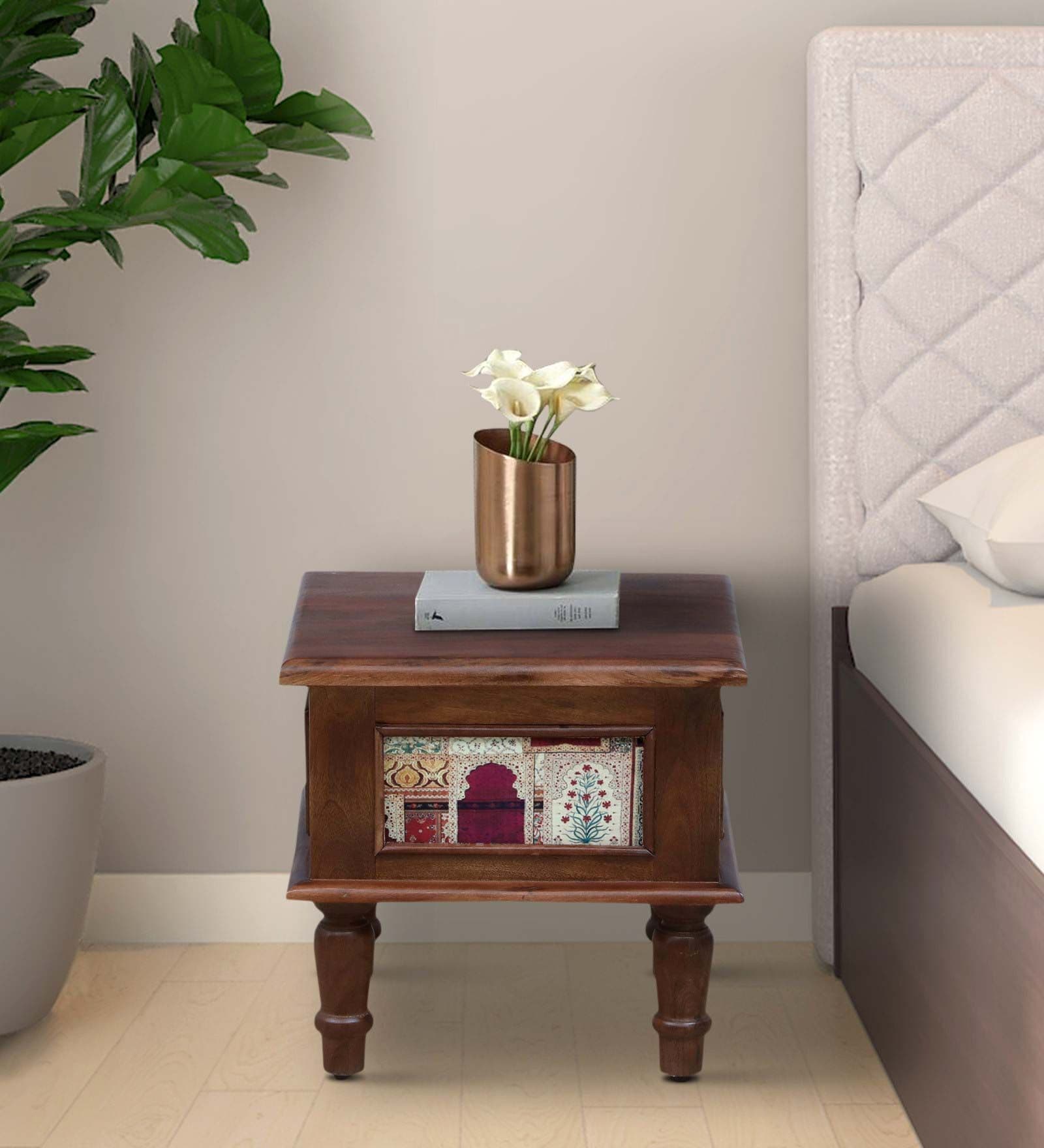 Chippa Solid Wood Bedside Table In Scratch Resistant Tubbaq Finish