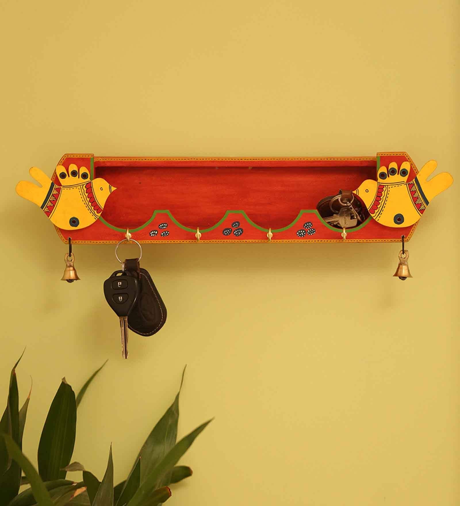 Chirping Birds Red & Yellow MDF Key Hook