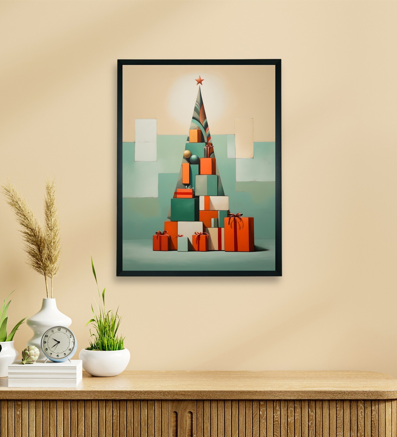 Festive Triangles Holiday 12 x 16 inch Canvas Wall Art