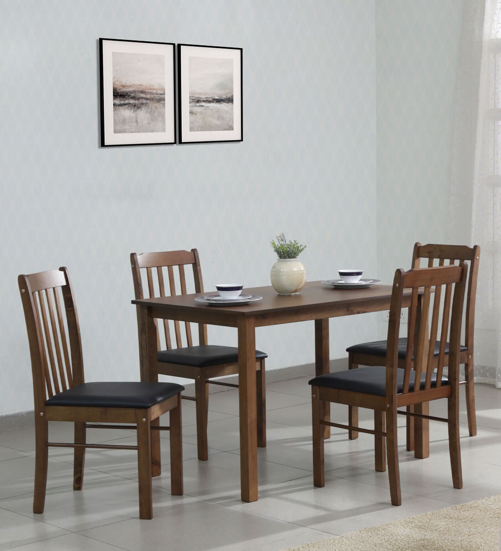 Chizu Solid Wood 4 Seater Dining Set in Cappuccino Finish