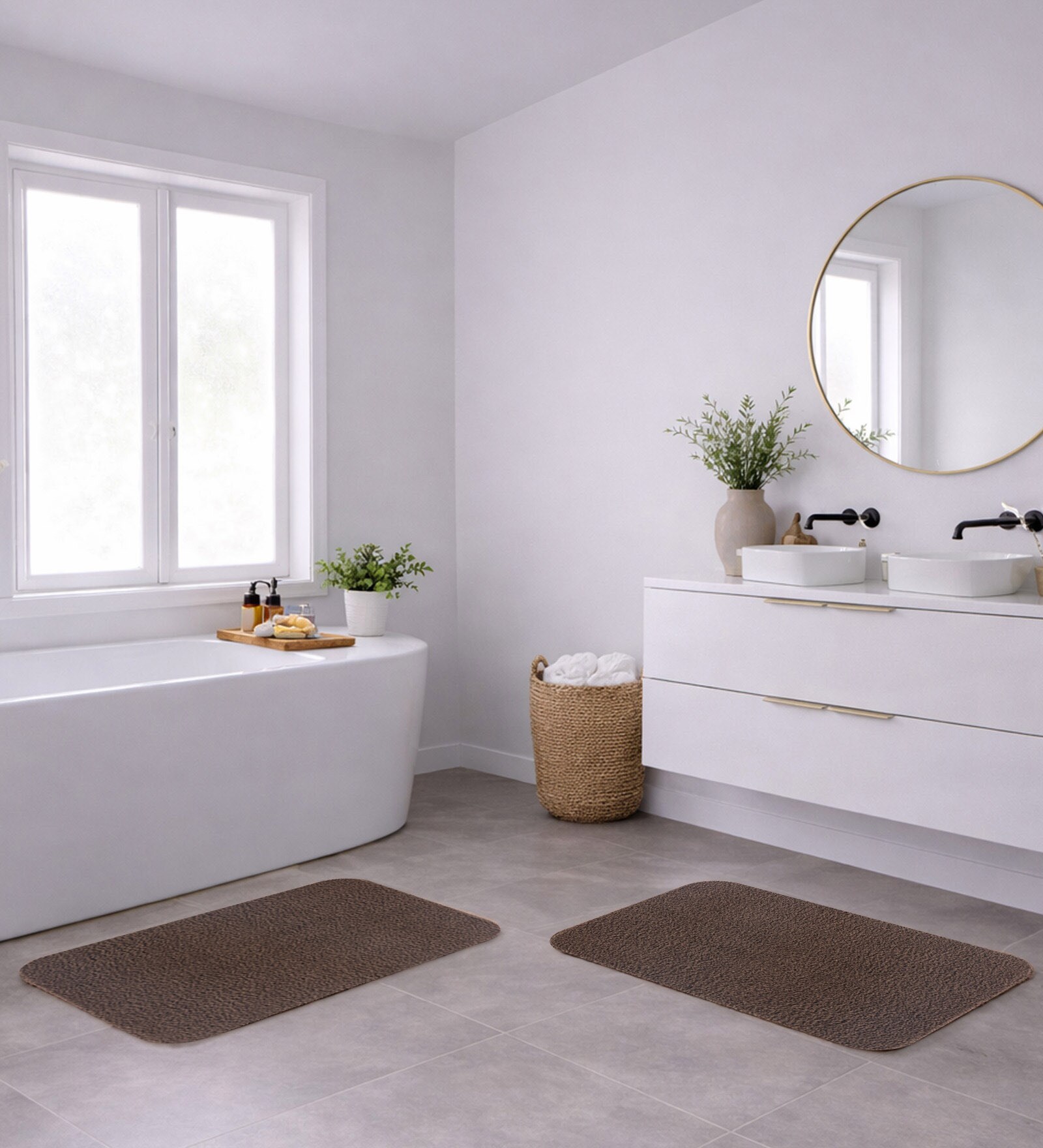 Chocolate Absorbent and Quick-Dry Polyester Bath Mats 38x58 cm