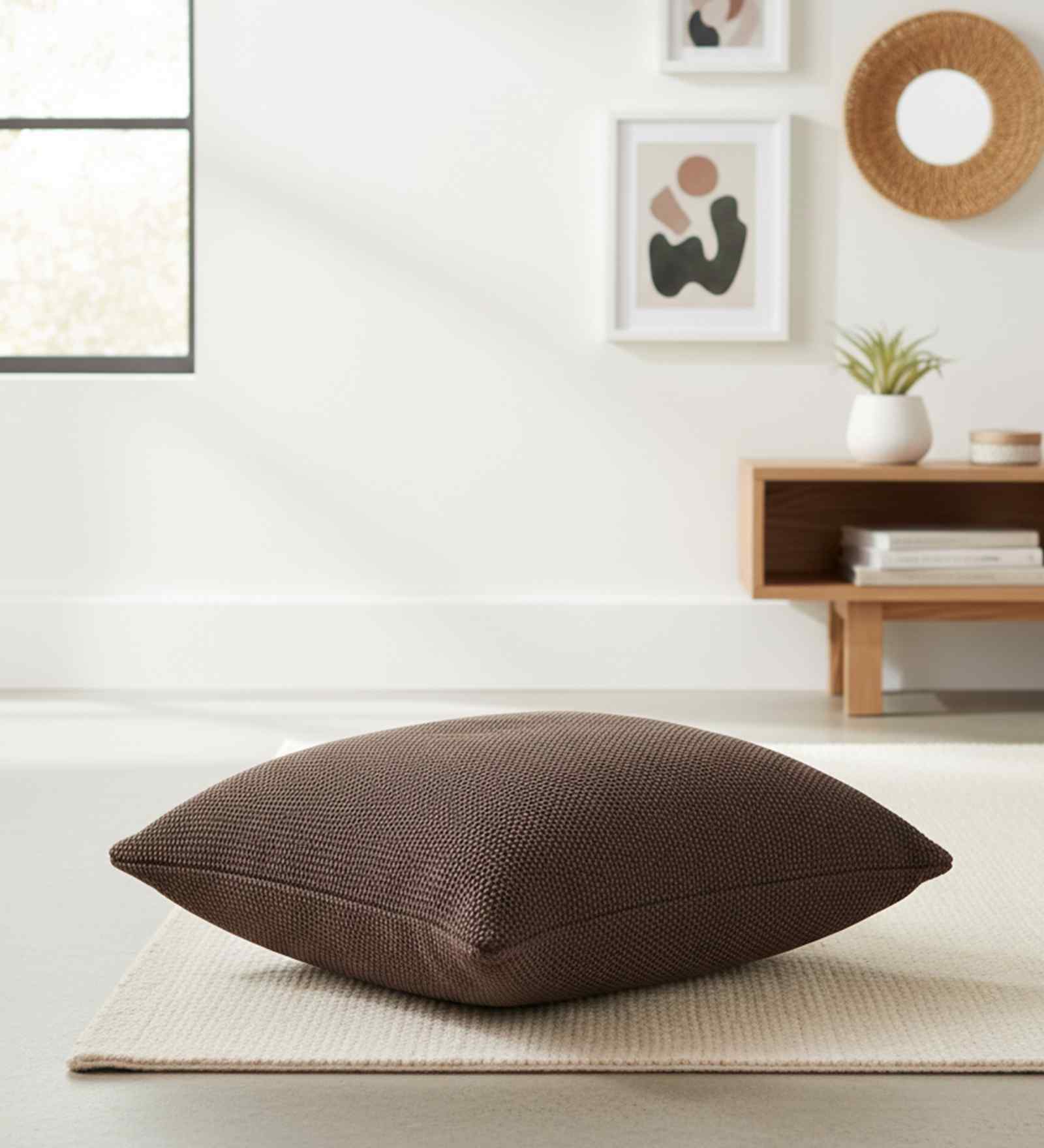Chocolate Brown 100% Cotton Moss Stitch 27X27 Inches Knitted Cushion Cover