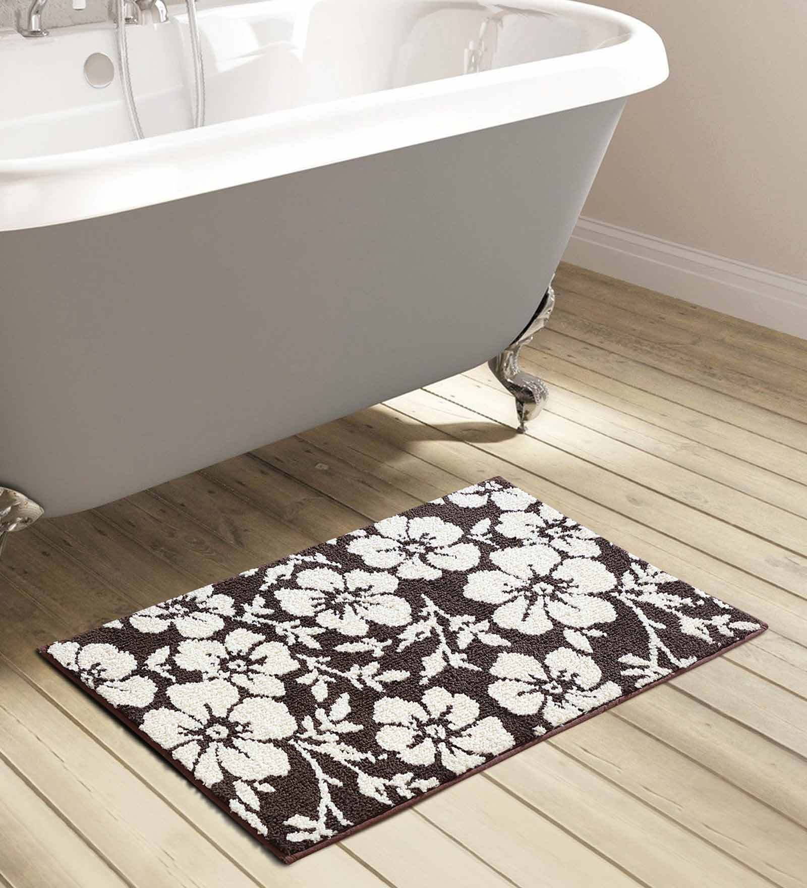 Chocolate Floral Polyester AntiSkid Bathmat