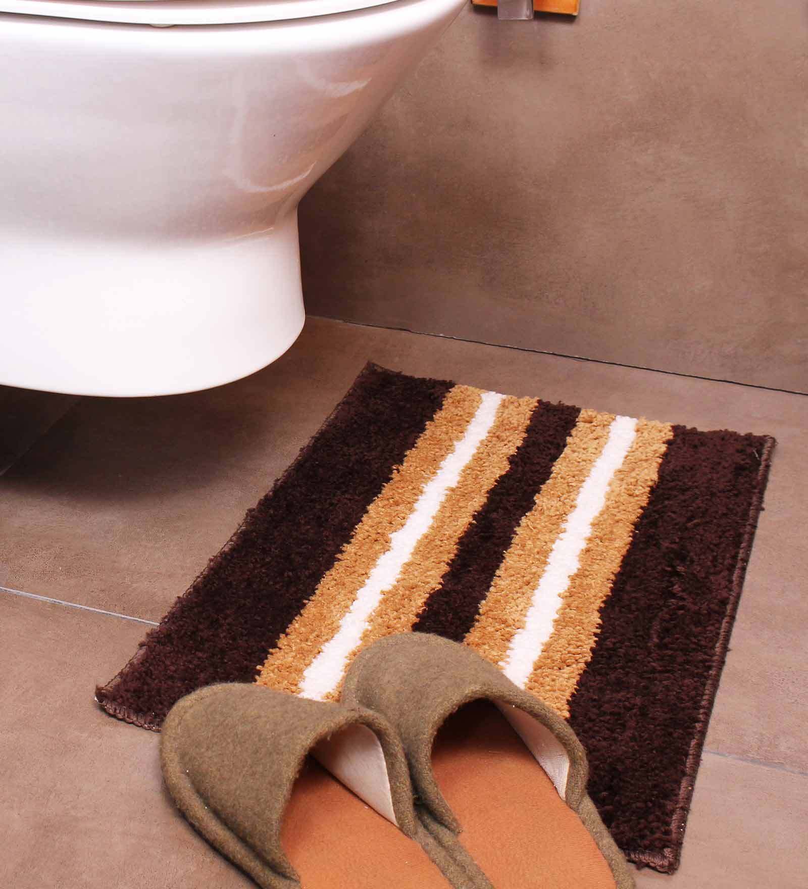 Brown Geometric Microfibre 23x15 Inches AntiSkid Bath Mat