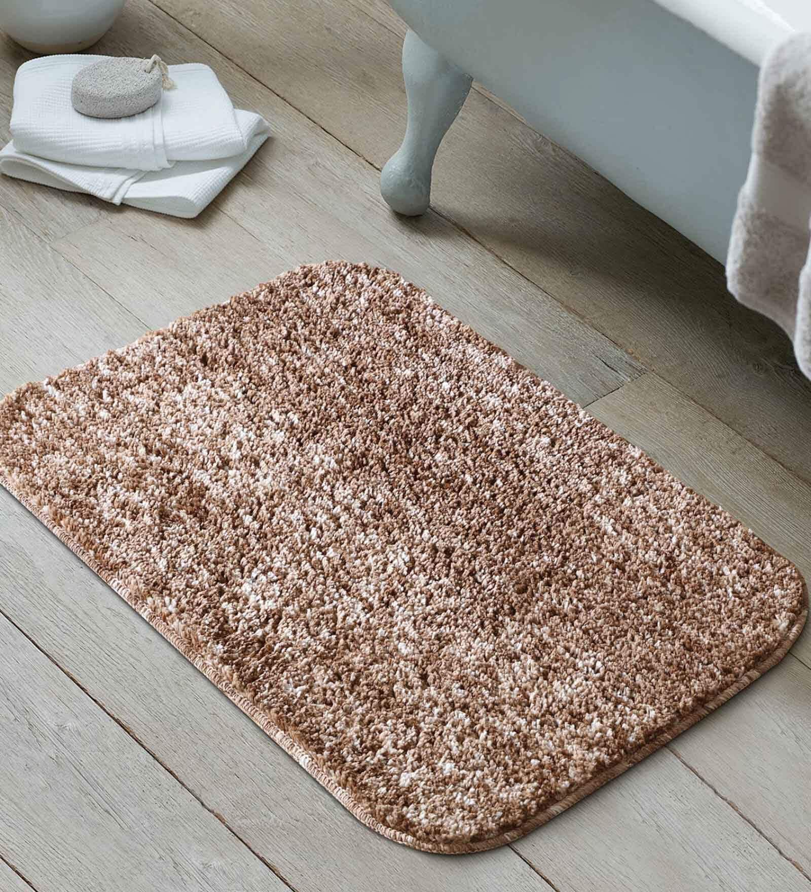 Brown Solid Shaggy Polyester 24x16 Inches AntiSkid Bath Mat