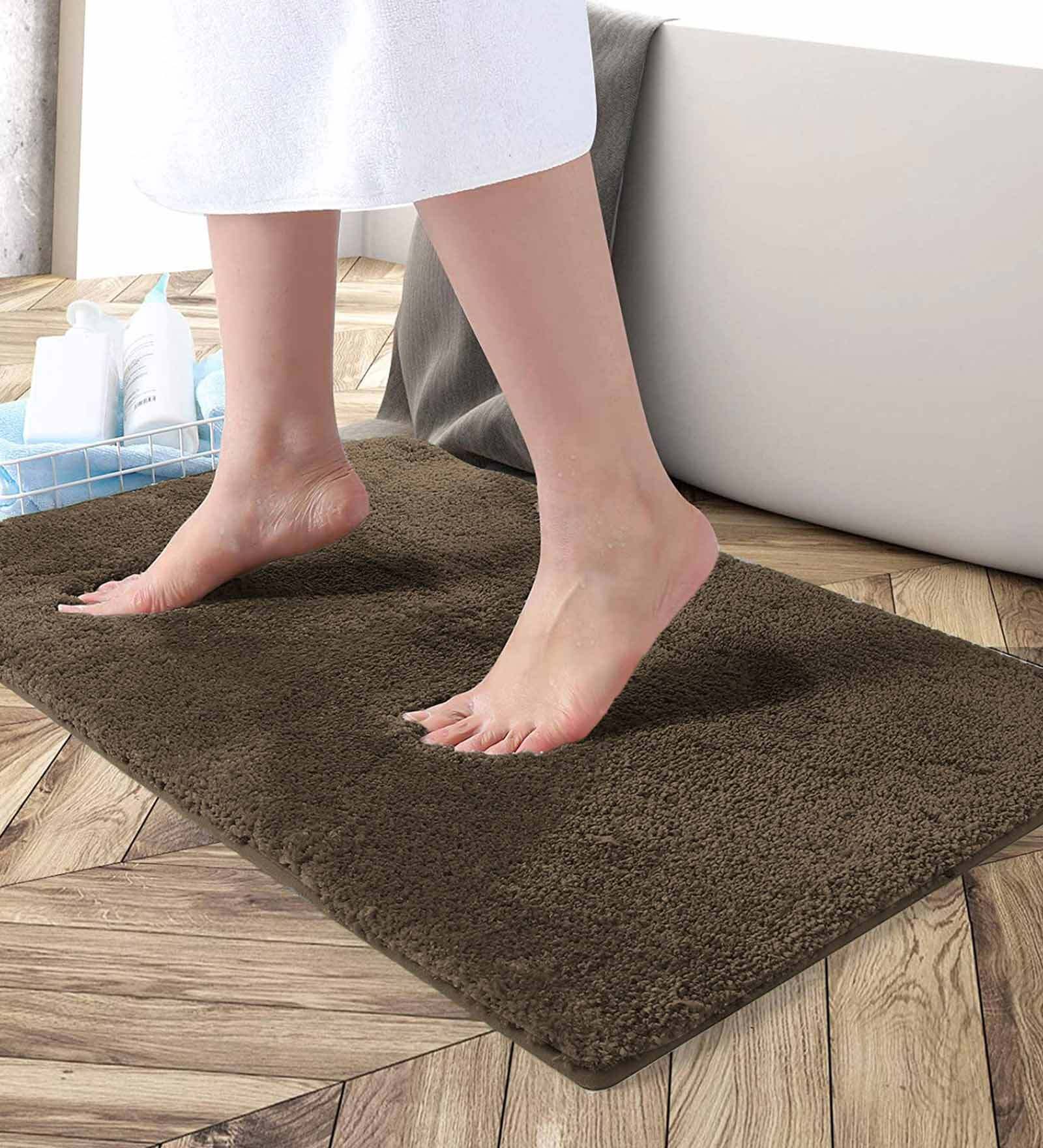 Brown Solid Microfibre 30x18 Inches AntiSkid Bath Mat