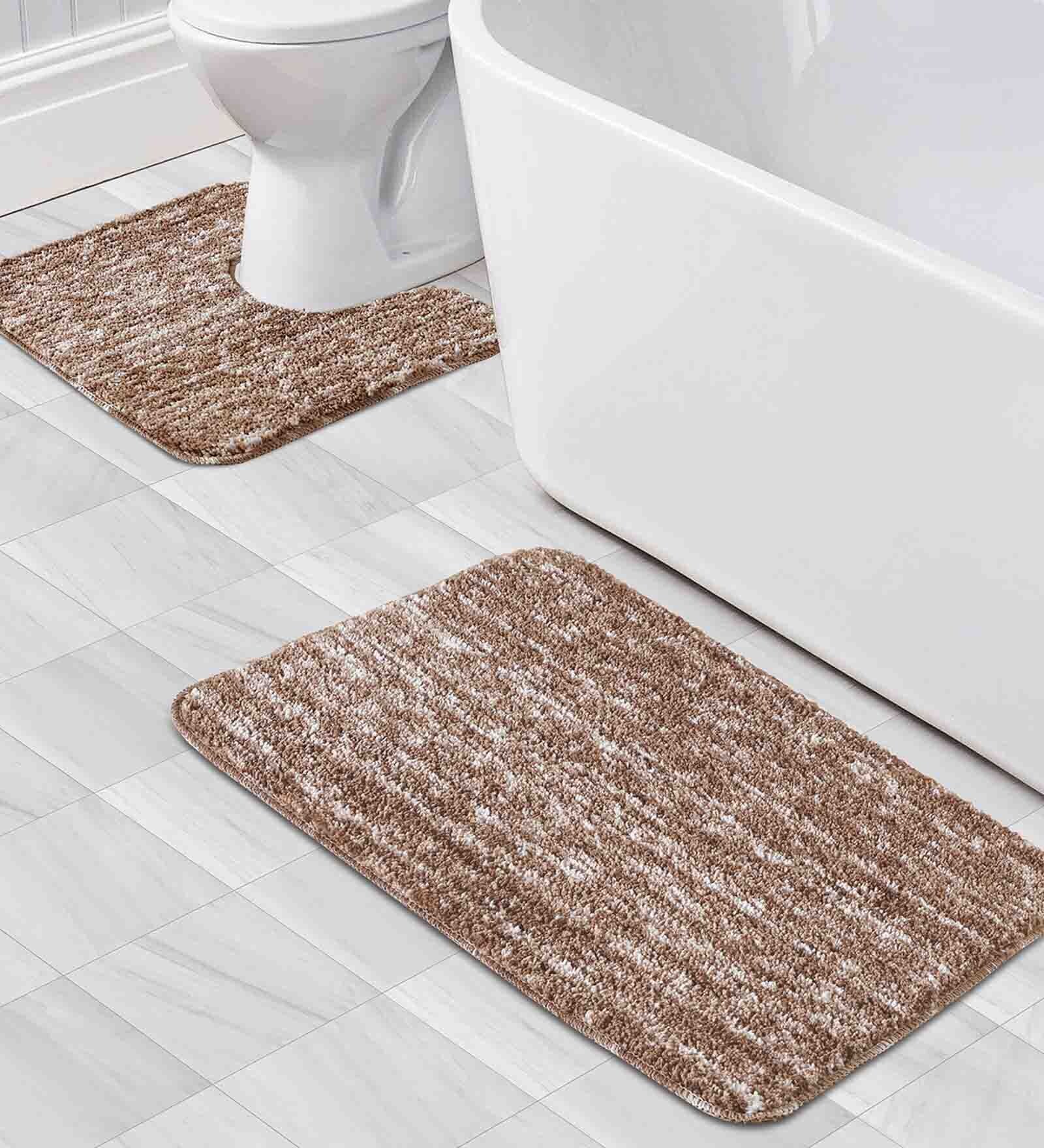 Brown Solid Polyester 28x20 Inches AntiSkid 1 Bathmat & 1 Contour Mat