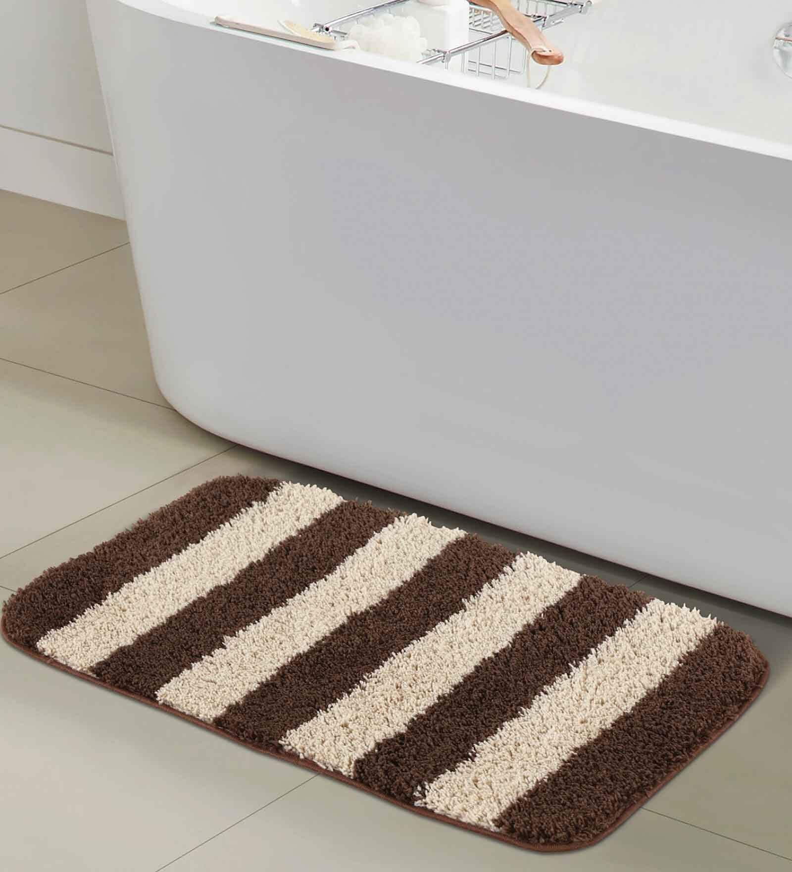 Brown Geometric Polyester 28x20 Inches AntiSkid Bath Mat